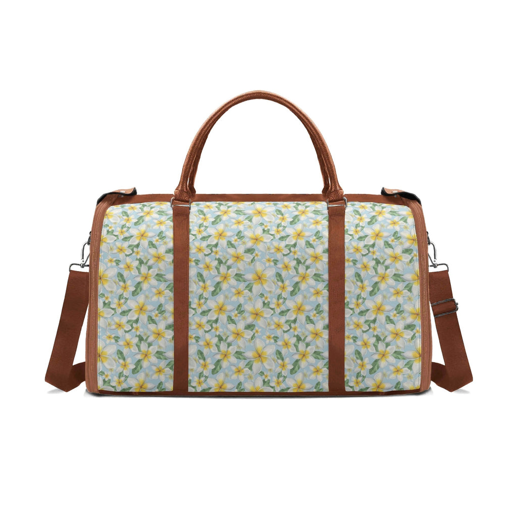 Personalised Delicate Frangipani Foldable Travel Bag Brown Personalised Foldable Travel Bag Plants Printed Offshore