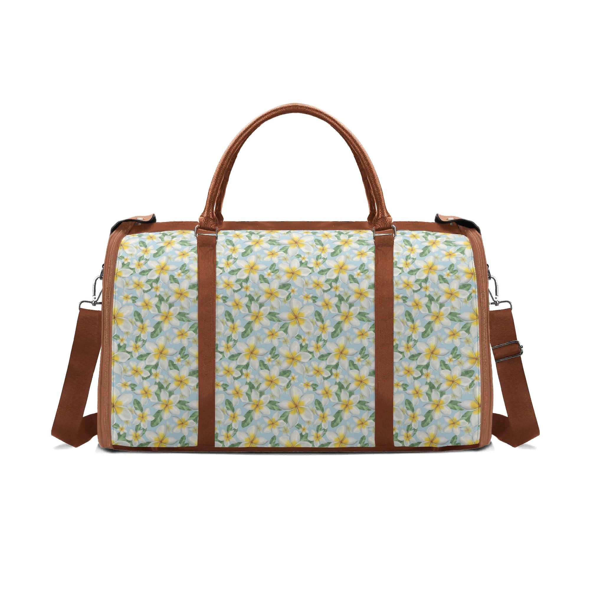 Personalised Delicate Frangipani Foldable Travel Bag Brown Personalised Foldable Travel Bag Plants Printed Offshore