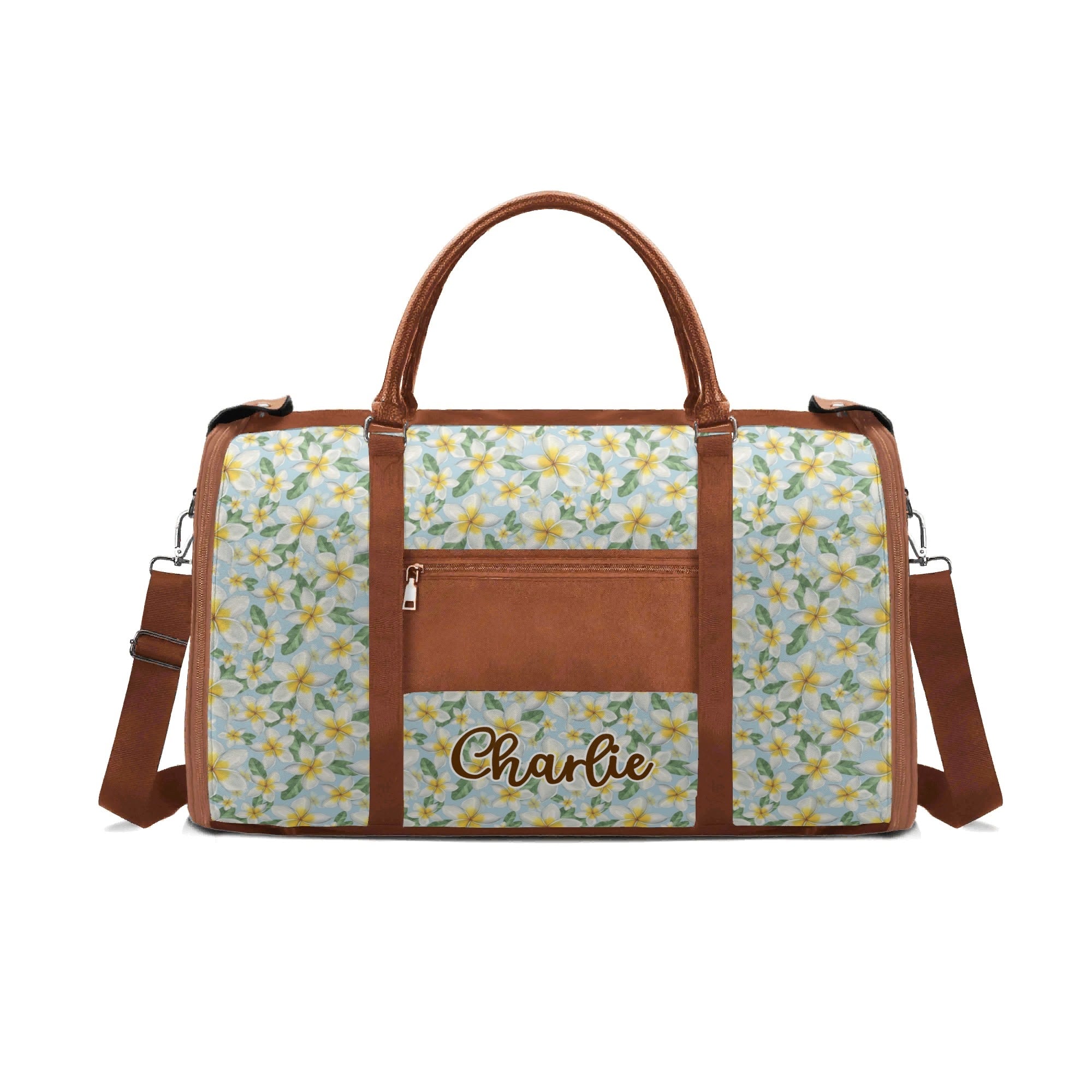 Personalised Delicate Frangipani Foldable Travel Bag Personalised Foldable Travel Bag Plants Printed Offshore