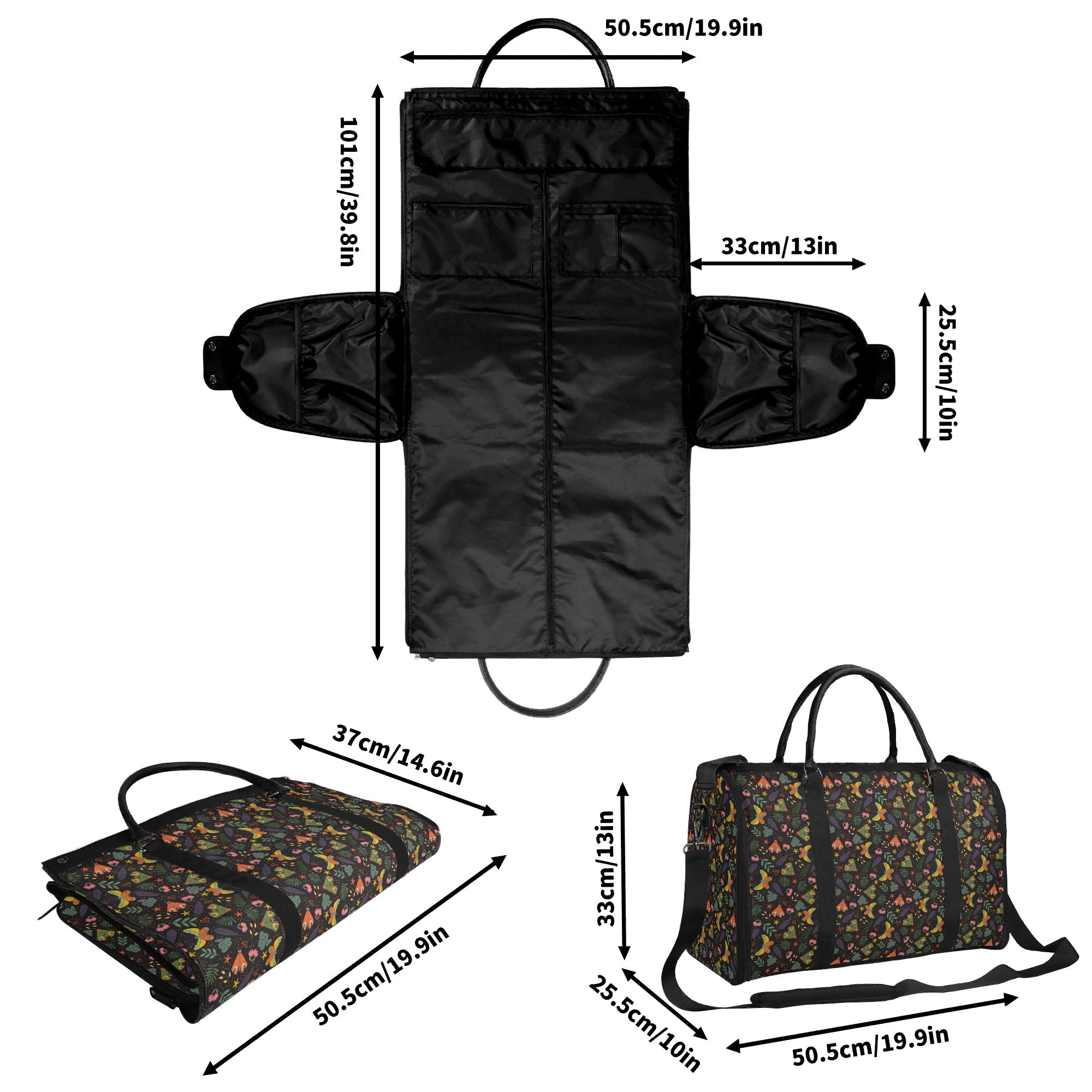 Personalised Dark Butterfly Foldable Travel Bag Personalised Foldable Travel Bag animal Printed Offshore