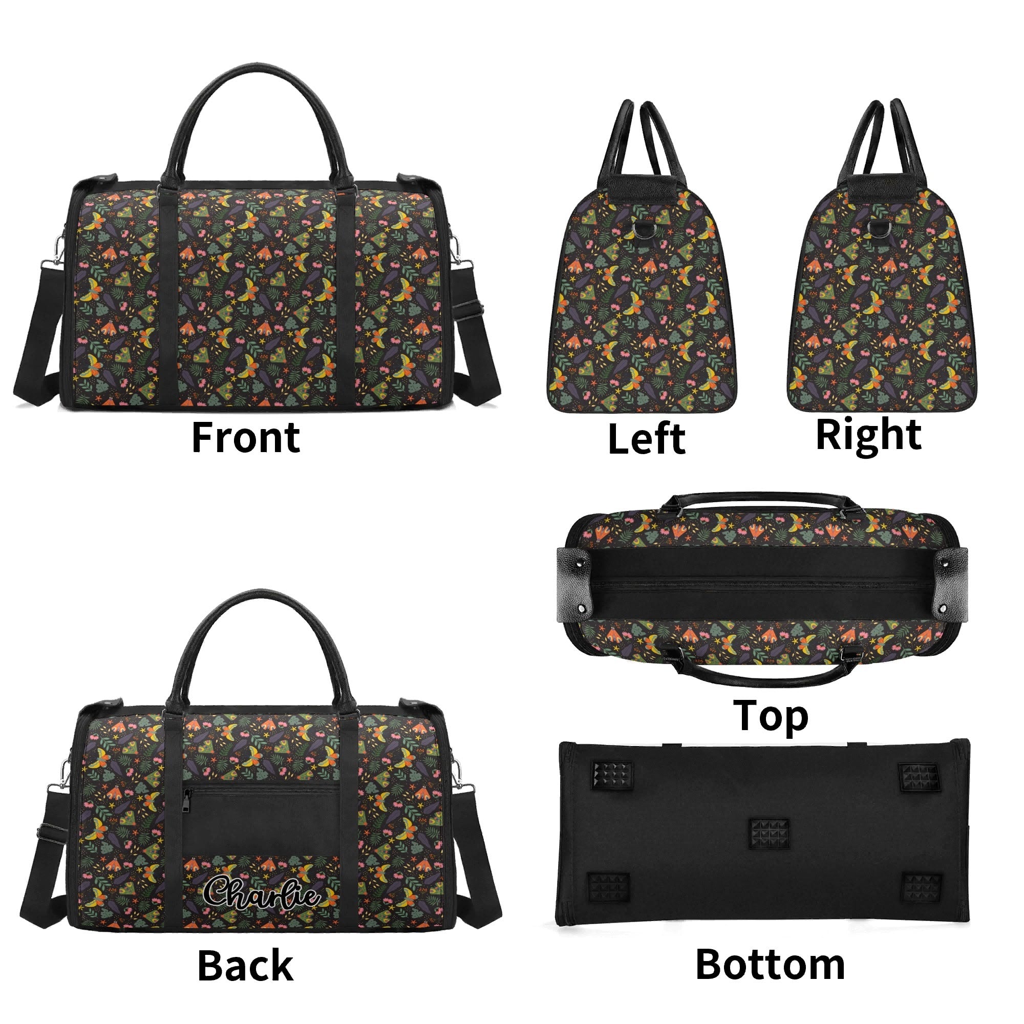 Personalised Dark Butterfly Foldable Travel Bag Personalised Foldable Travel Bag animal Printed Offshore