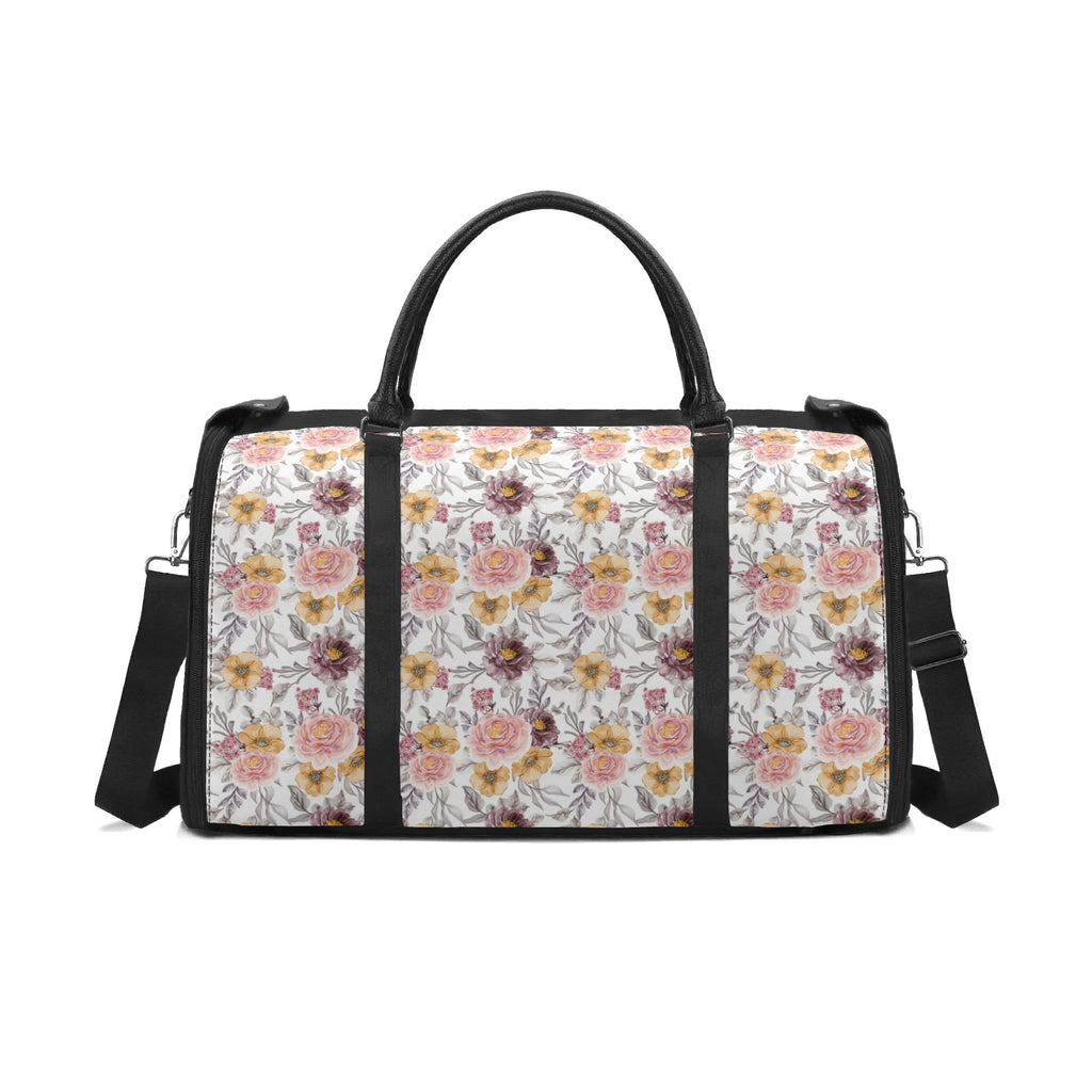 Personalised Painted Flowers Foldable Travel Bag Black Personalised Foldable Travel Bag Plants Printed Offshore