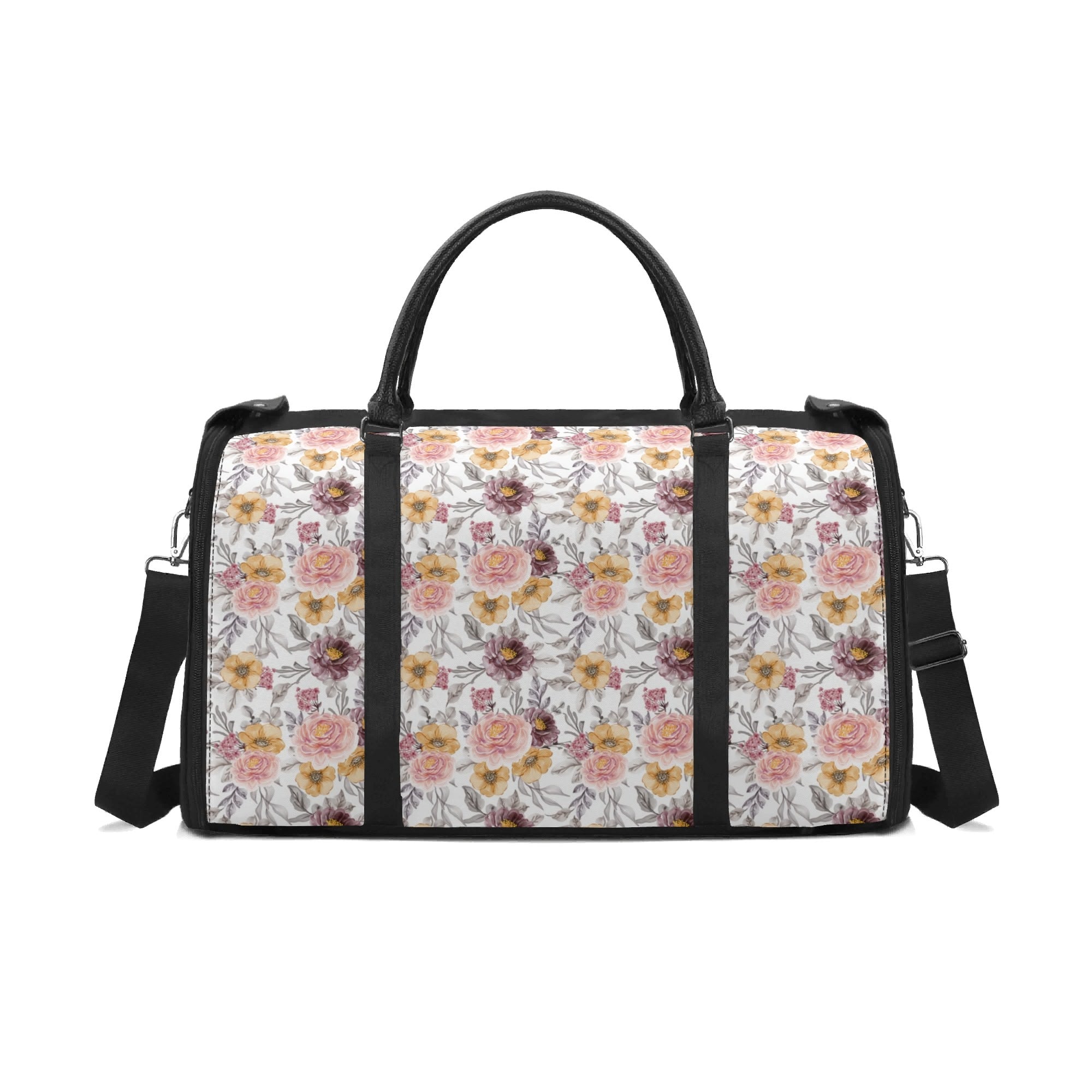 Personalised Painted Flowers Foldable Travel Bag Black Personalised Foldable Travel Bag Plants Printed Offshore