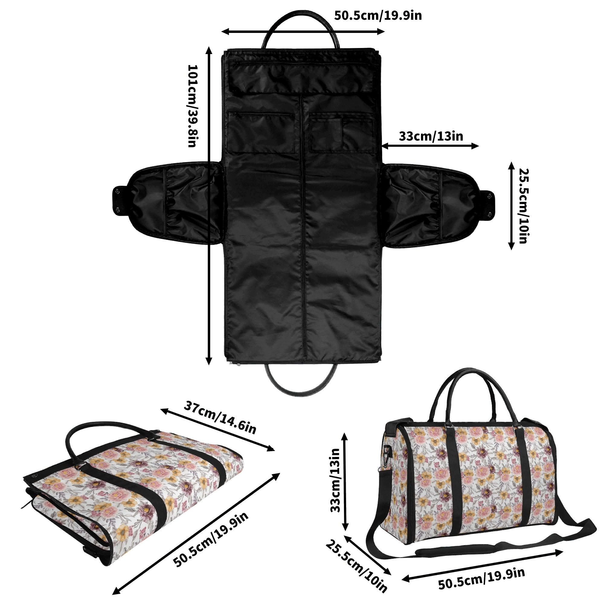 Personalised Painted Flowers Foldable Travel Bag Personalised Foldable Travel Bag Plants Printed Offshore