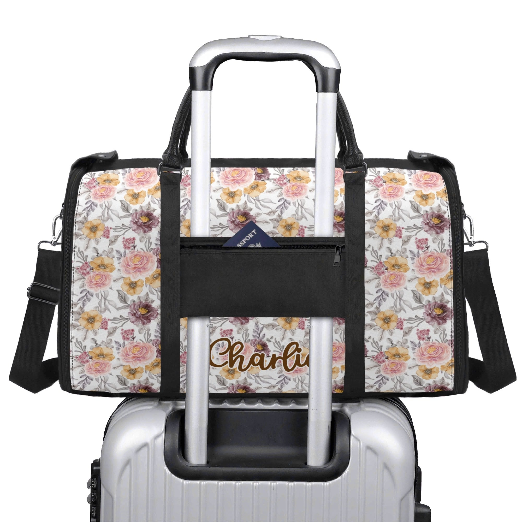 Personalised Painted Flowers Foldable Travel Bag Personalised Foldable Travel Bag Plants Printed Offshore