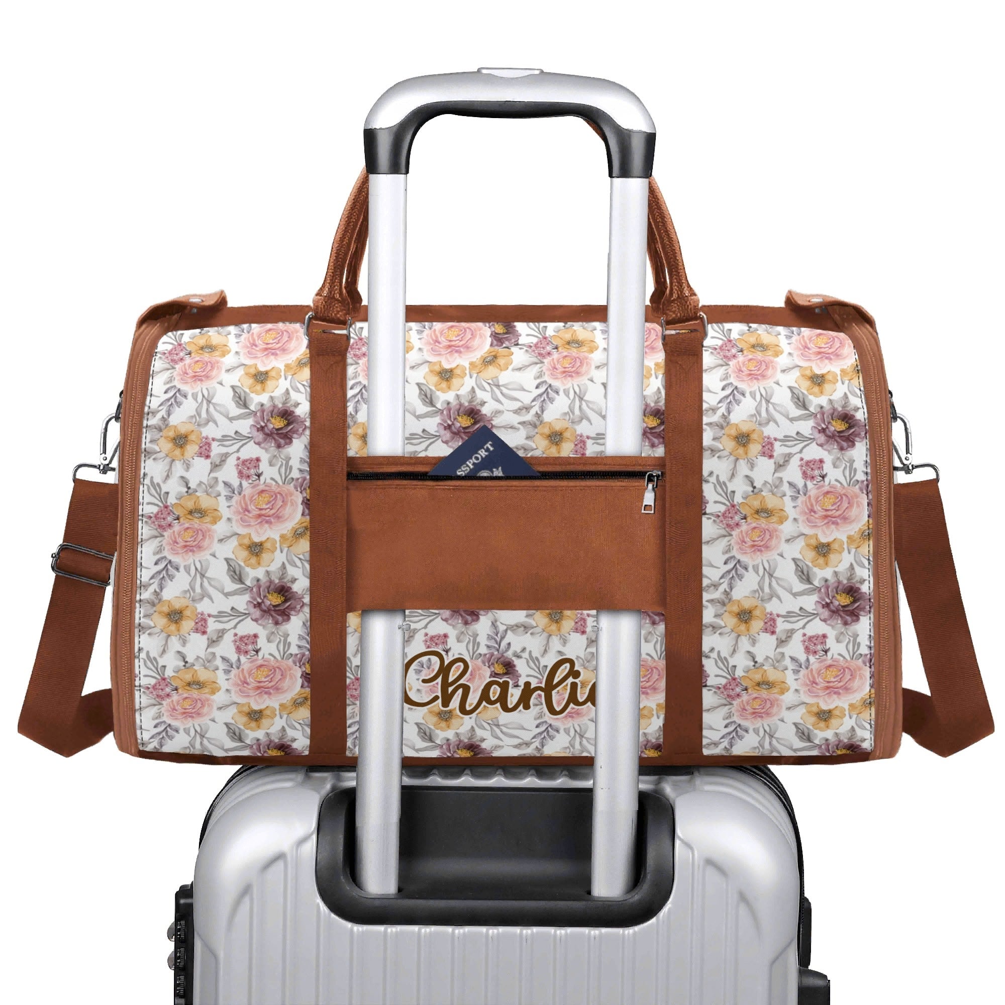 Personalised Painted Flowers Foldable Travel Bag Personalised Foldable Travel Bag Plants Printed Offshore