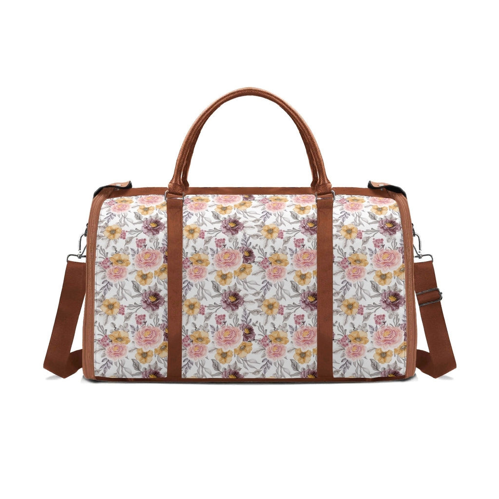 Personalised Painted Flowers Foldable Travel Bag Brown Personalised Foldable Travel Bag Plants Printed Offshore