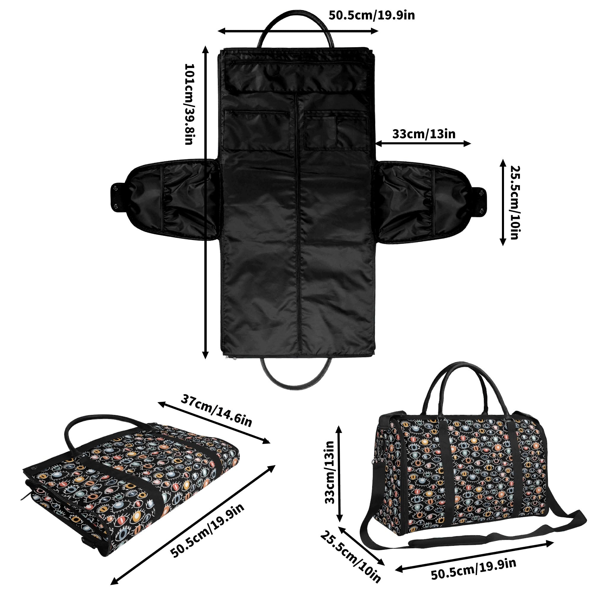 Personalised Eyes On Black Foldable Travel Bag Personalised Foldable Travel Bag Printed Offshore
