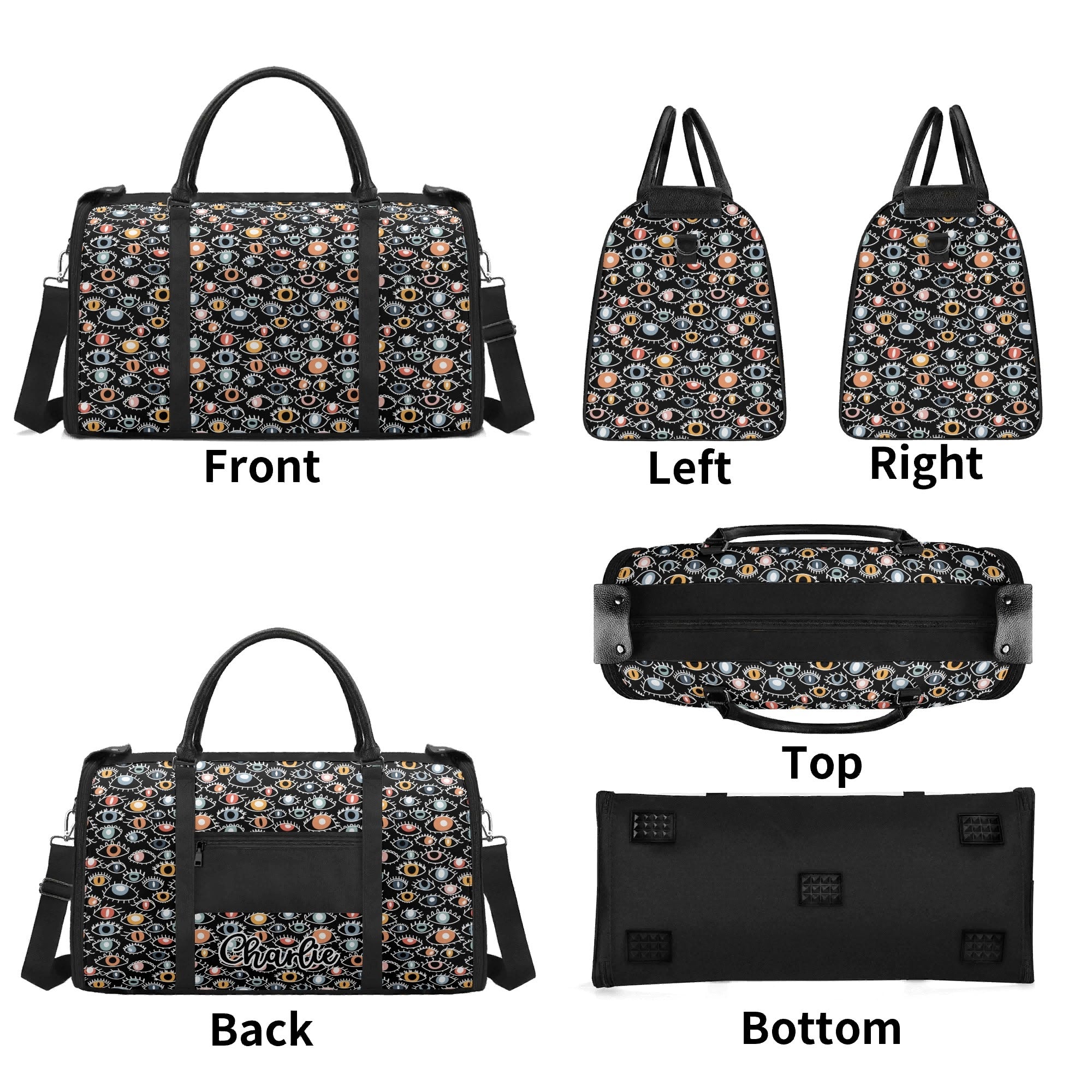 Personalised Eyes On Black Foldable Travel Bag Personalised Foldable Travel Bag Printed Offshore
