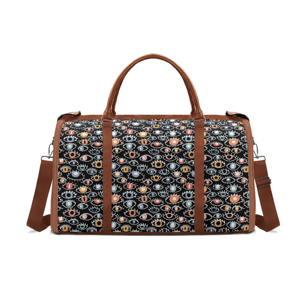 Personalised Eyes On Black Foldable Travel Bag Brown Personalised Foldable Travel Bag Printed Offshore