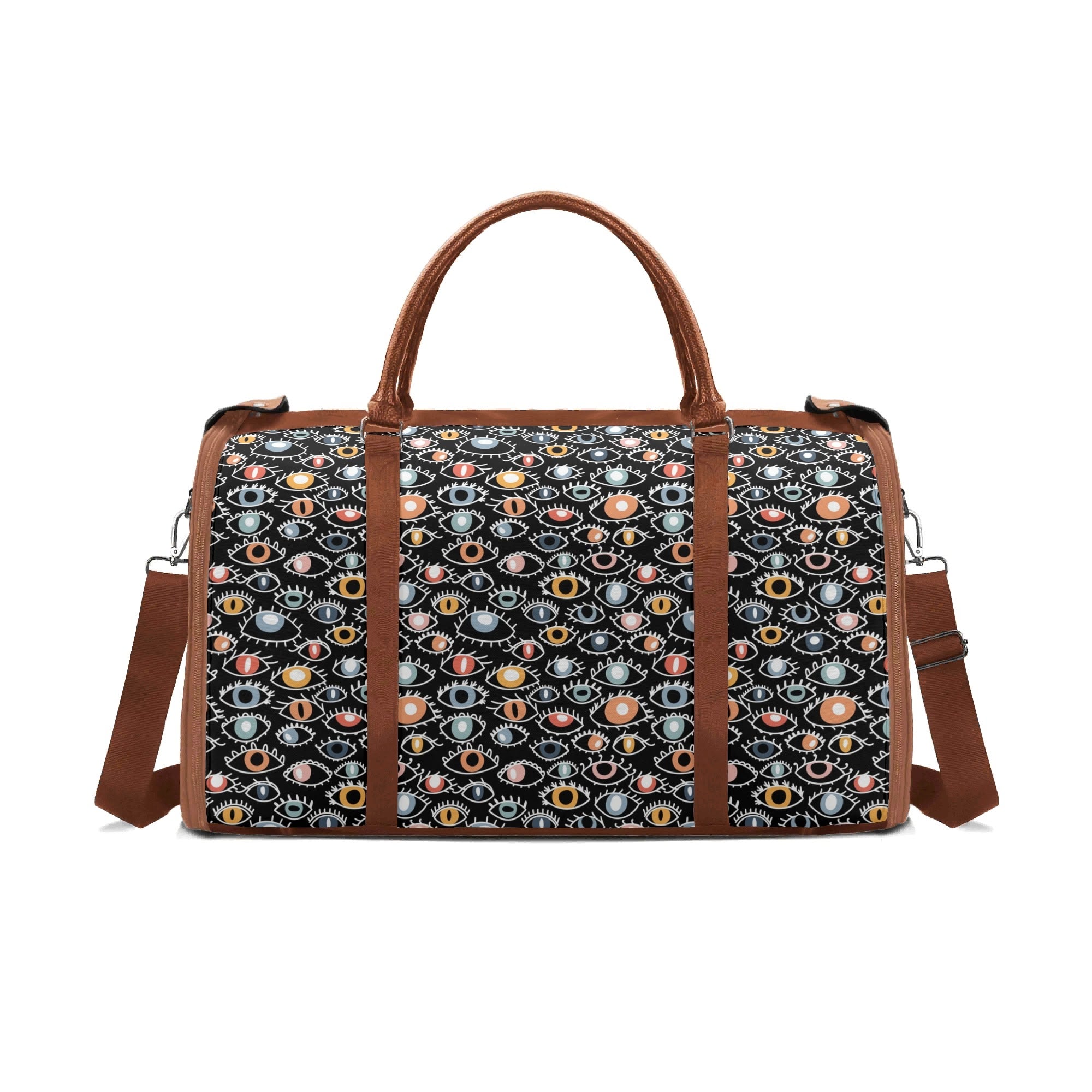Personalised Eyes On Black Foldable Travel Bag Brown Personalised Foldable Travel Bag Printed Offshore