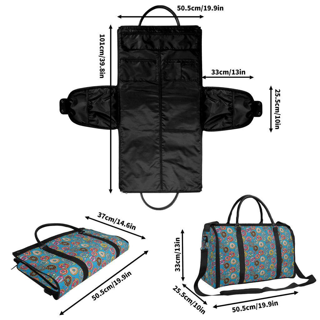 Personalised Doughnuts On Blue Foldable Travel Bag Personalised Foldable Travel Bag Food Printed Offshore
