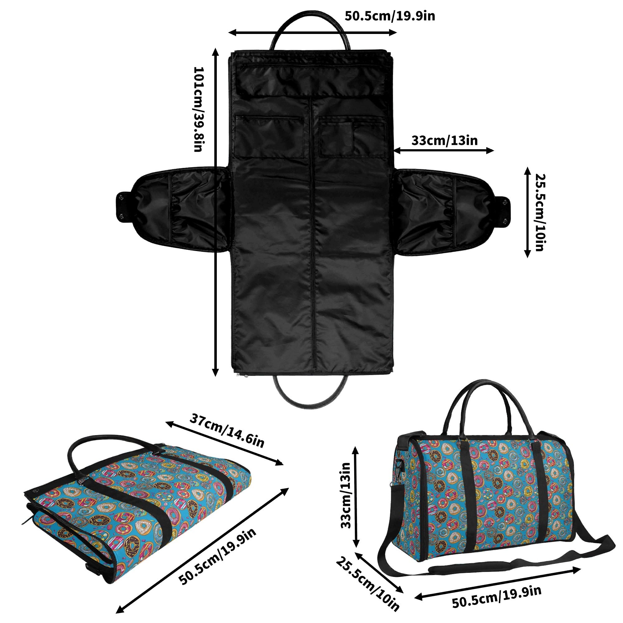 Personalised Doughnuts On Blue Foldable Travel Bag Personalised Foldable Travel Bag Food Printed Offshore