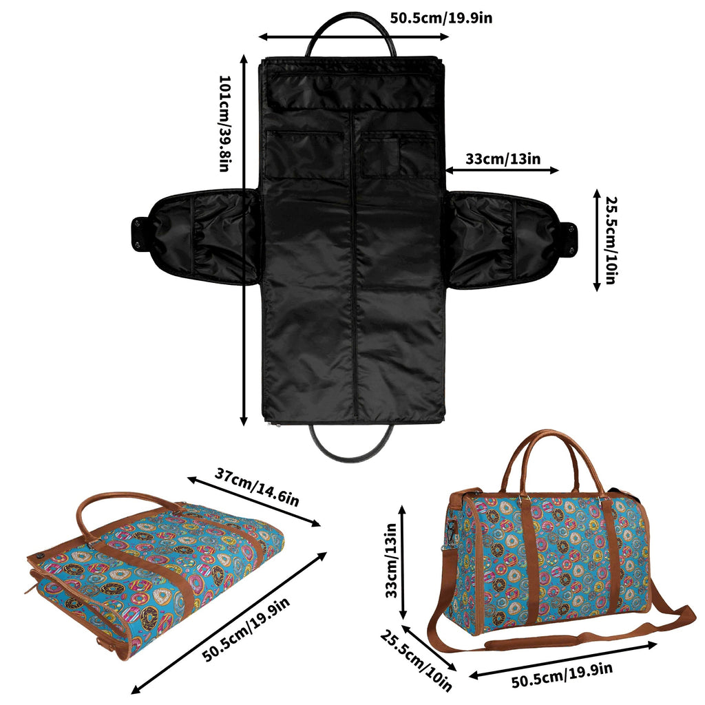 Personalised Doughnuts On Blue Foldable Travel Bag Personalised Foldable Travel Bag Food Printed Offshore