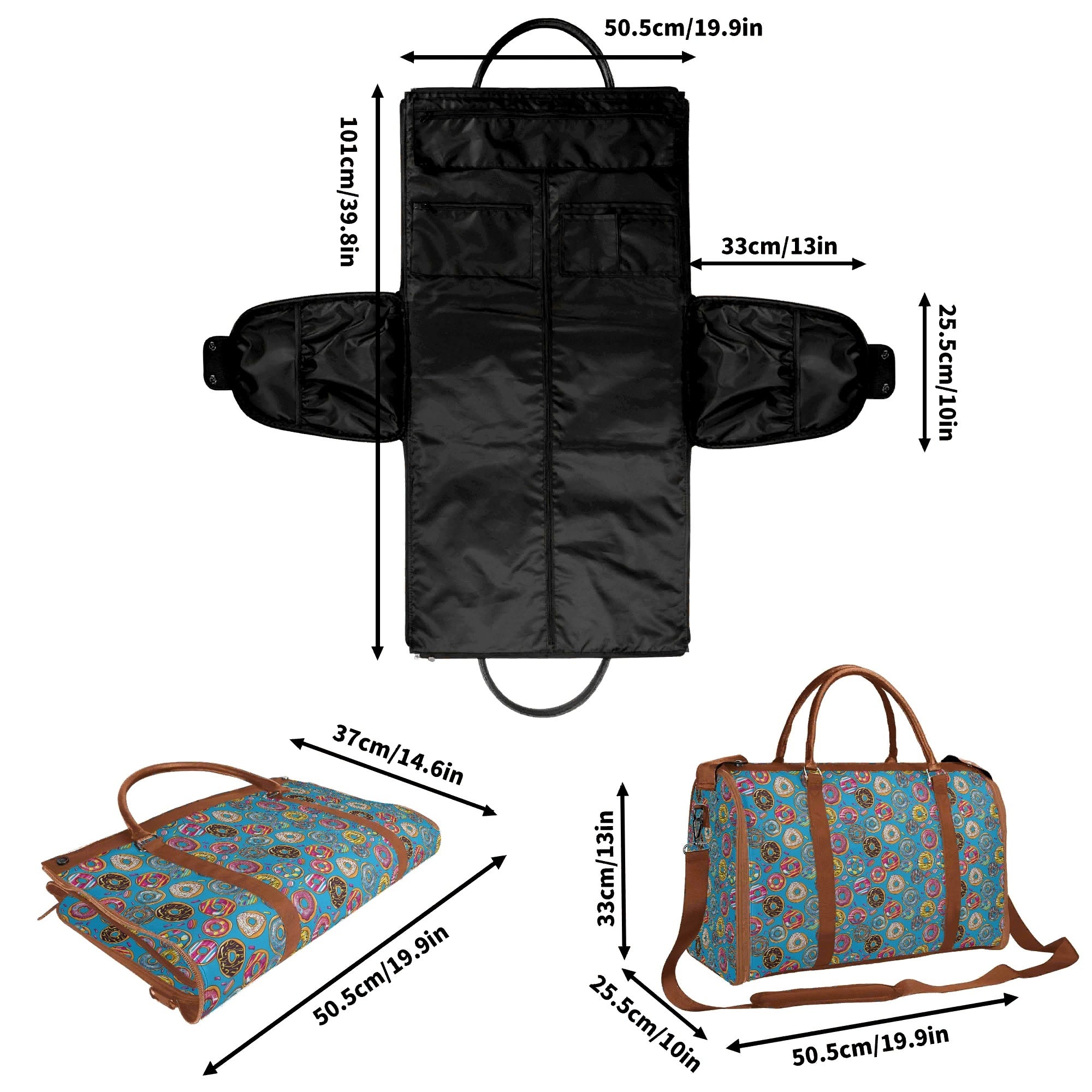 Personalised Doughnuts On Blue Foldable Travel Bag Personalised Foldable Travel Bag Food Printed Offshore