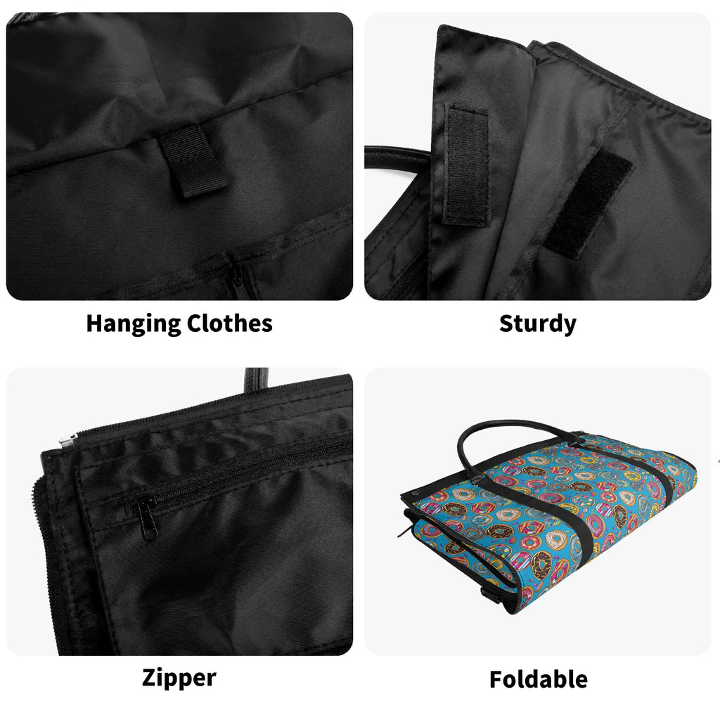 Personalised Doughnuts On Blue Foldable Travel Bag Personalised Foldable Travel Bag Food Printed Offshore