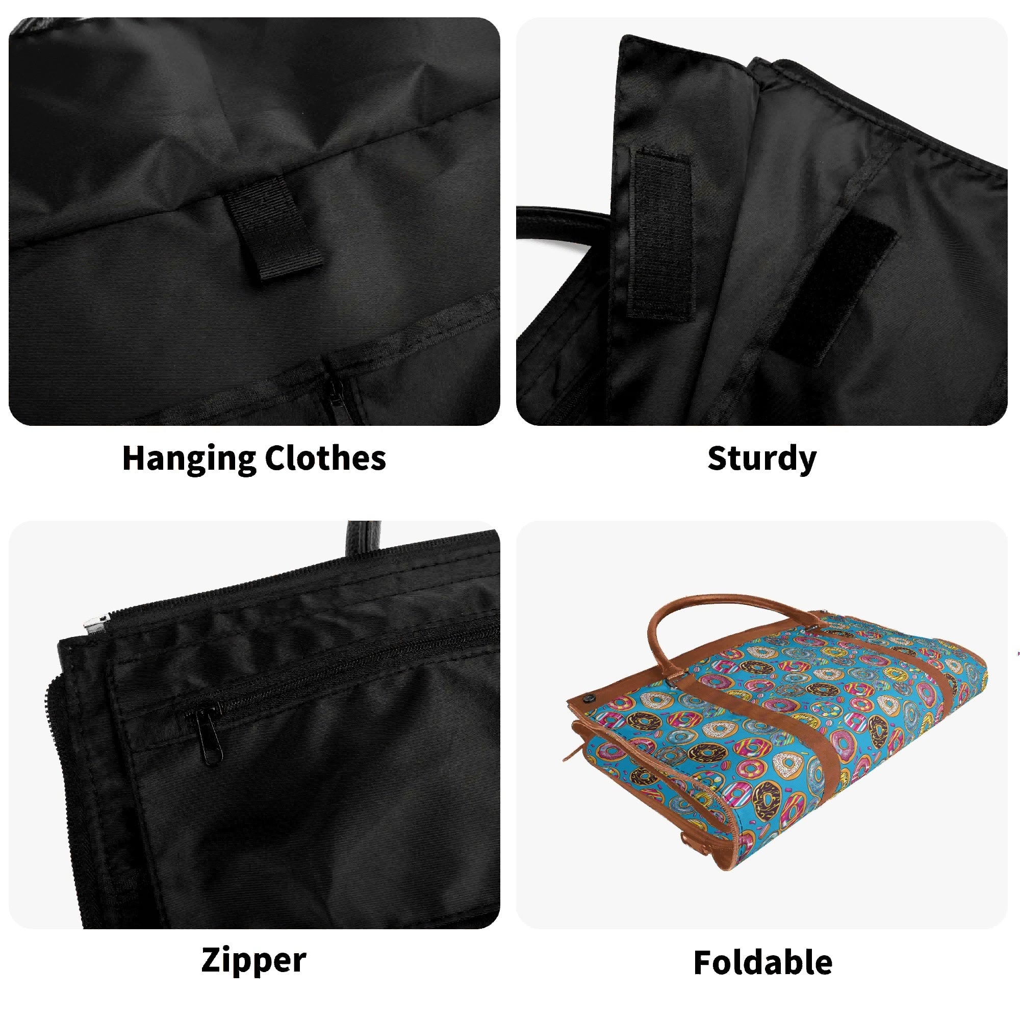 Personalised Doughnuts On Blue Foldable Travel Bag Personalised Foldable Travel Bag Food Printed Offshore