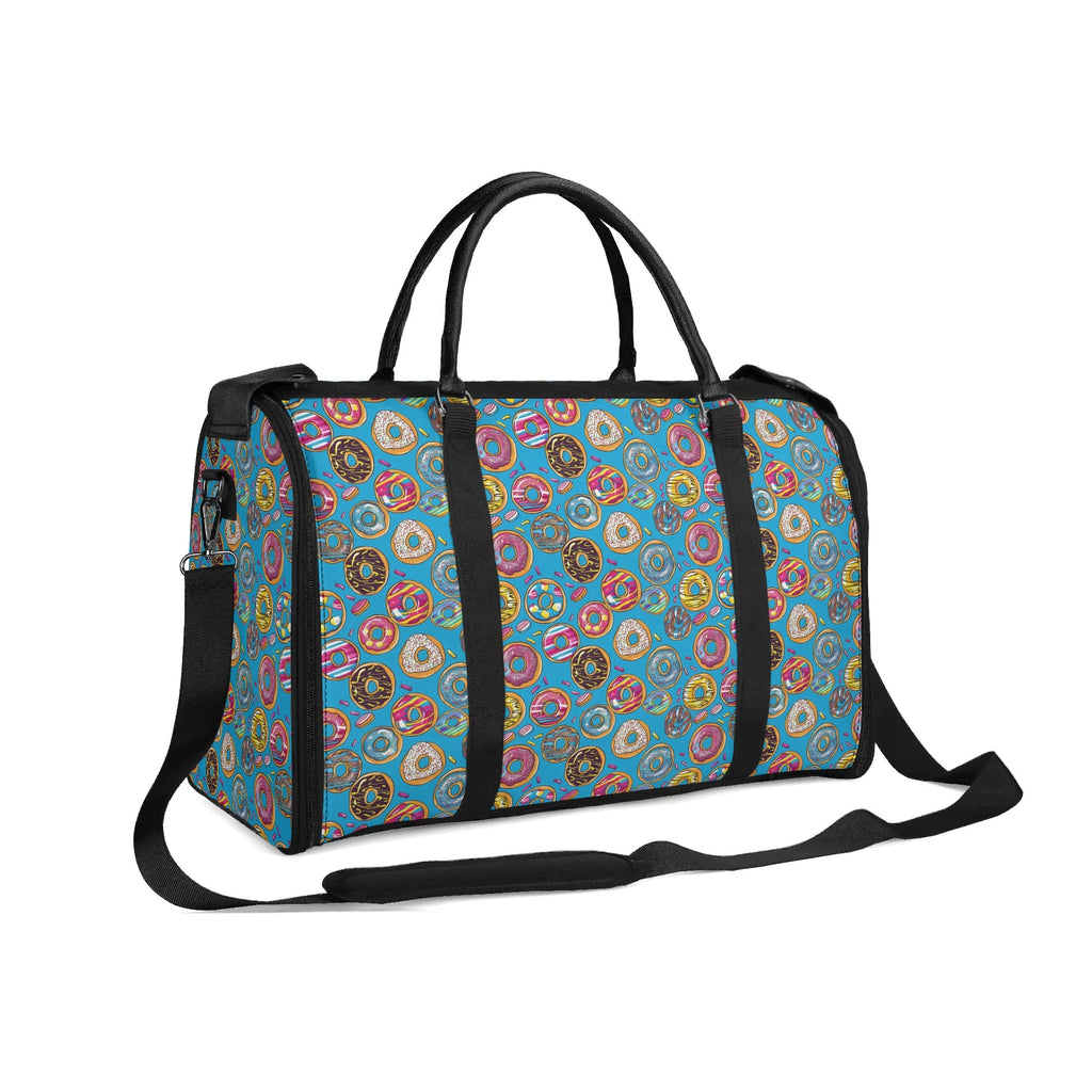 Personalised Doughnuts On Blue Foldable Travel Bag Personalised Foldable Travel Bag Food Printed Offshore