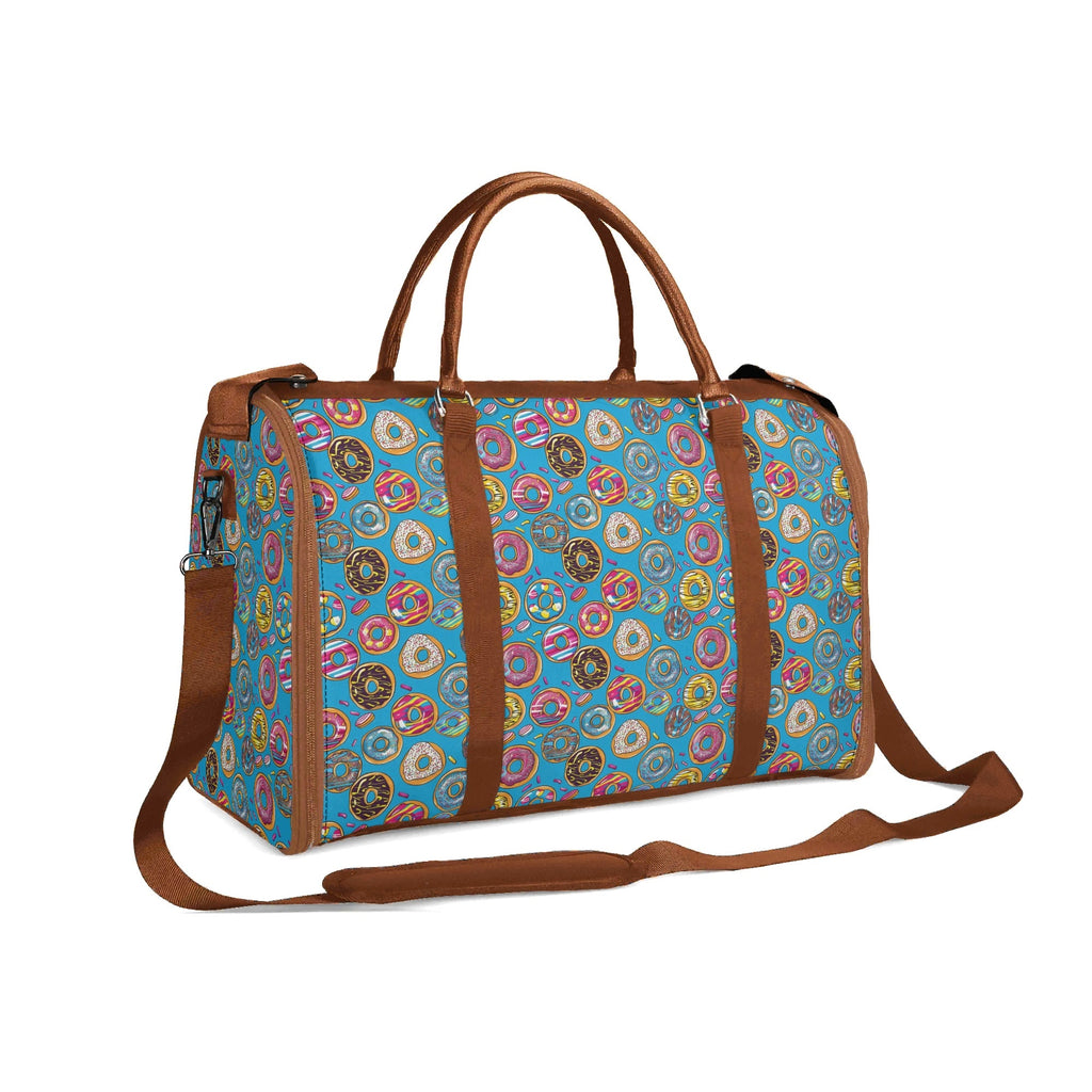 Personalised Doughnuts On Blue Foldable Travel Bag Personalised Foldable Travel Bag Food Printed Offshore