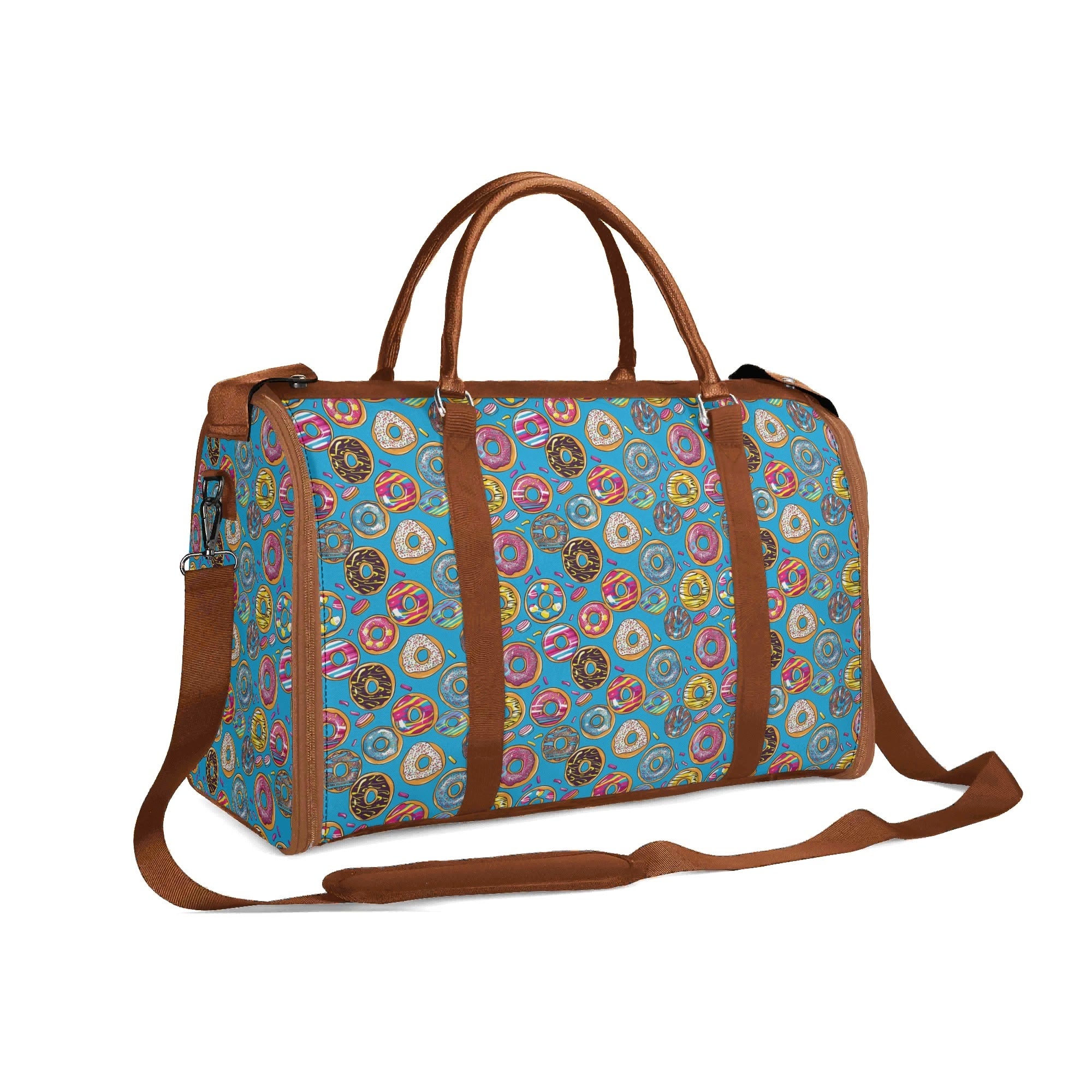 Personalised Doughnuts On Blue Foldable Travel Bag Personalised Foldable Travel Bag Food Printed Offshore