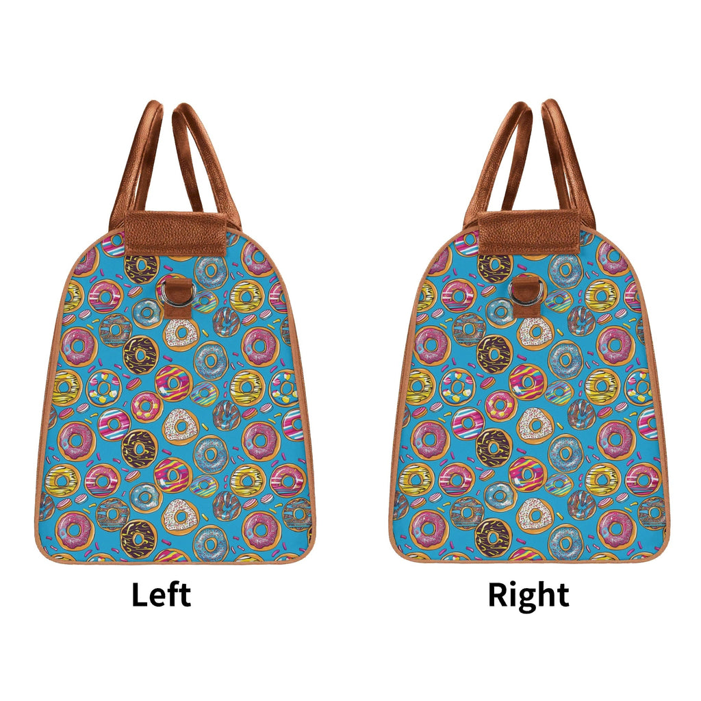 Personalised Doughnuts On Blue Foldable Travel Bag Personalised Foldable Travel Bag Food Printed Offshore