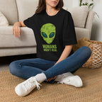 Green Alien Head Humans Aren't Real Unisex T-Shirt Unisex Adult T-shirt Globally Fulfilled Sci Fi
