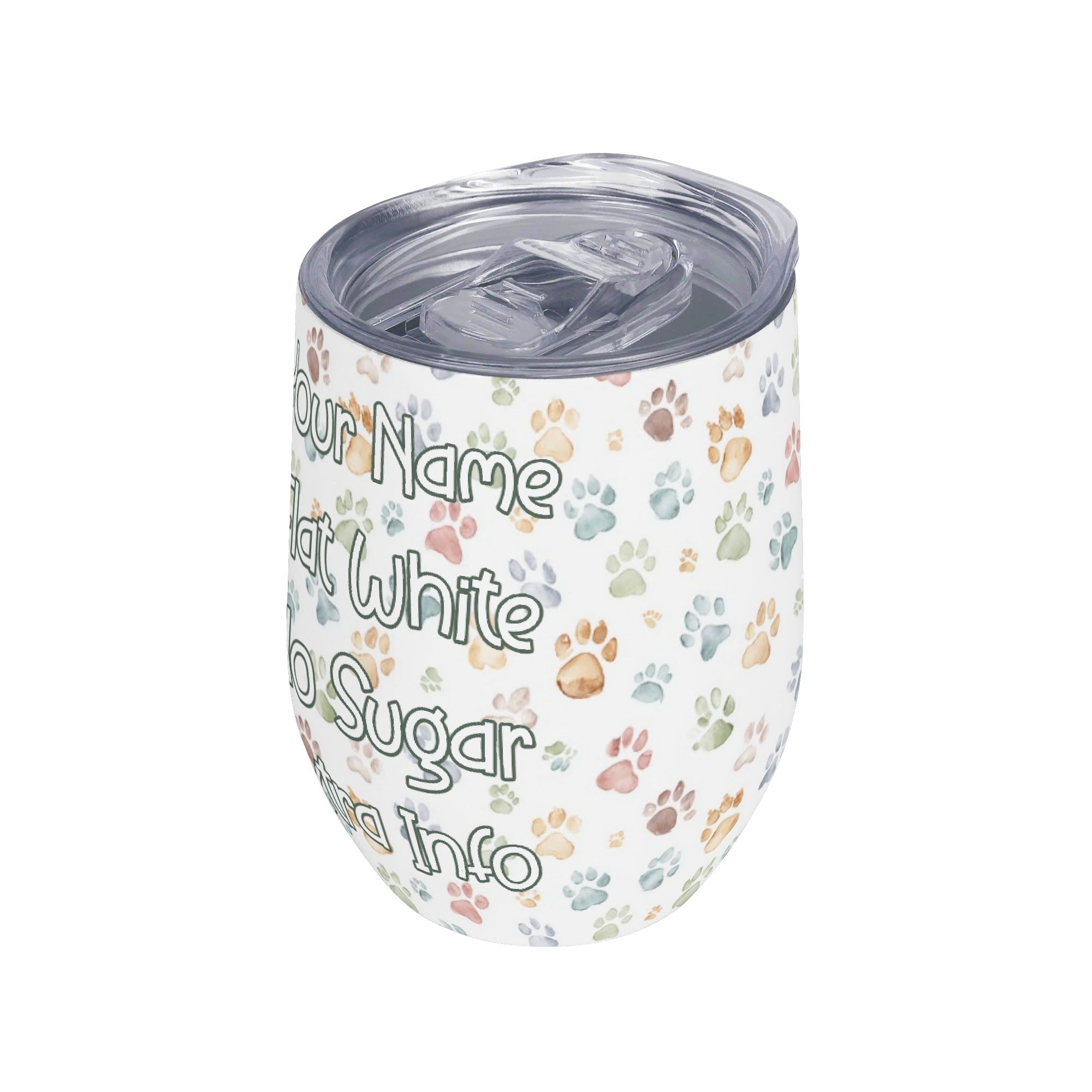 Personalised - Your Coffee Order, Paw Prints - 12oz Wine Tumbler / Travel Mug Personalised Wine Tumbler / Travel Mug animal Coffee Printed Offshore