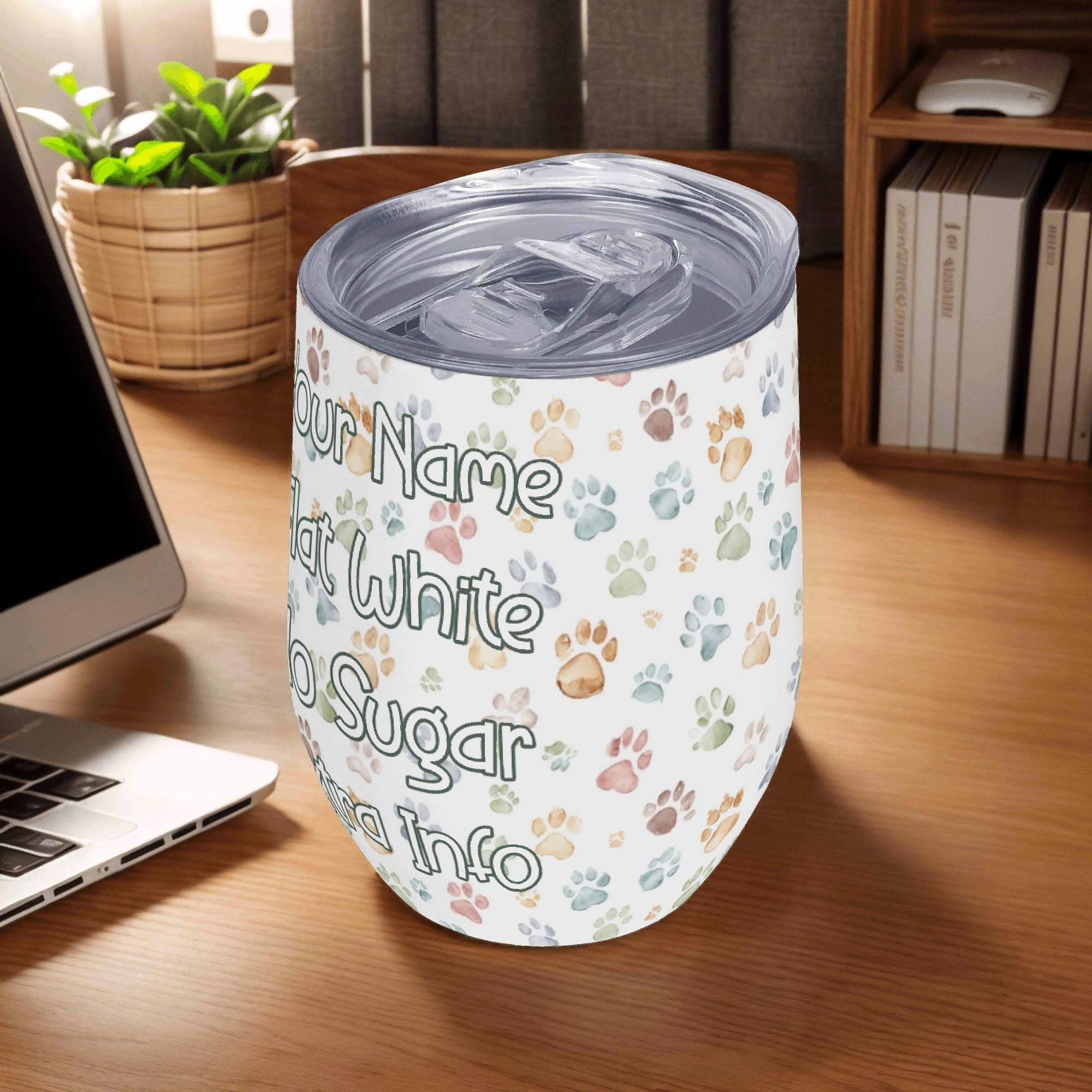 Personalised Your Coffee Order, Paw Prints 12oz Wine Tumbler / Travel Mug Personalised Wine Tumbler / Travel Mug animal Coffee Printed Offshore