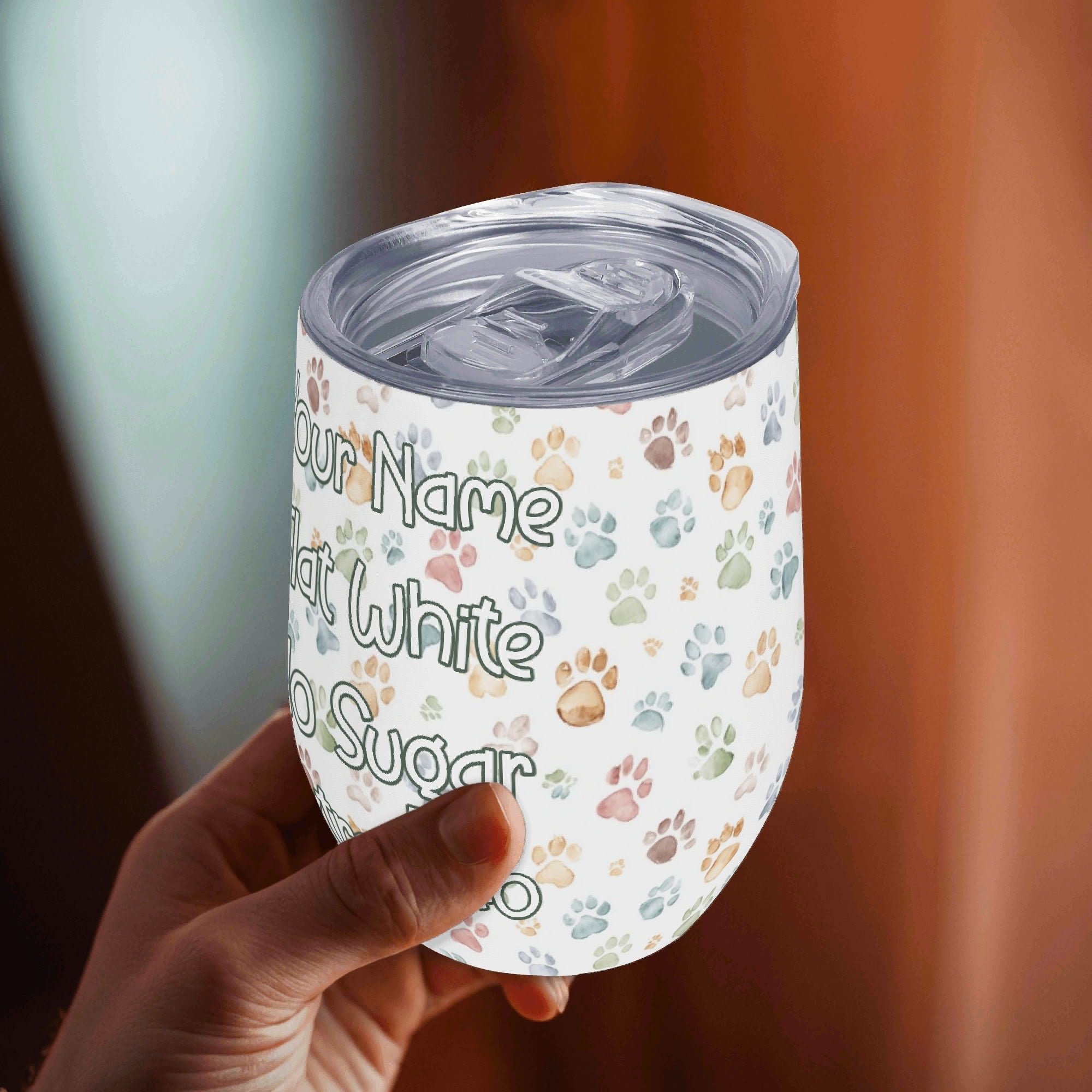 Personalised Your Coffee Order, Paw Prints 12oz Wine Tumbler / Travel Mug Personalised Wine Tumbler / Travel Mug animal Coffee Printed Offshore