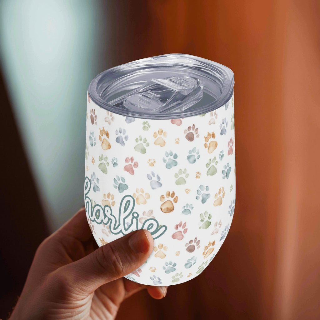 Personalised Paw Prints 12oz Wine Tumbler / Travel Mug Personalised Wine Tumbler / Travel Mug animal Printed Offshore