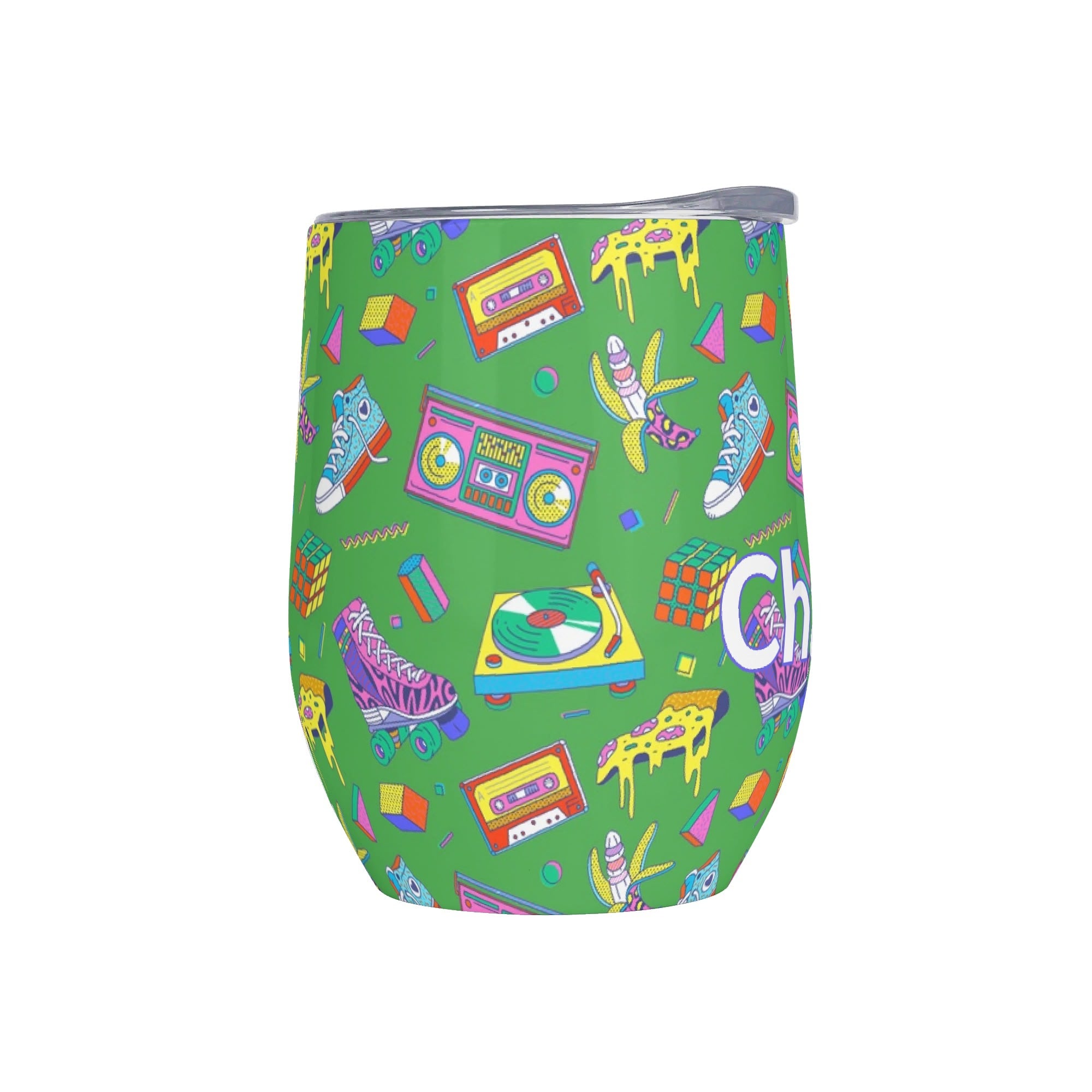 Personalised - Bright 80s - 12oz Wine Tumbler / Travel Mug Personalised Wine Tumbler / Travel Mug Printed Offshore Retro