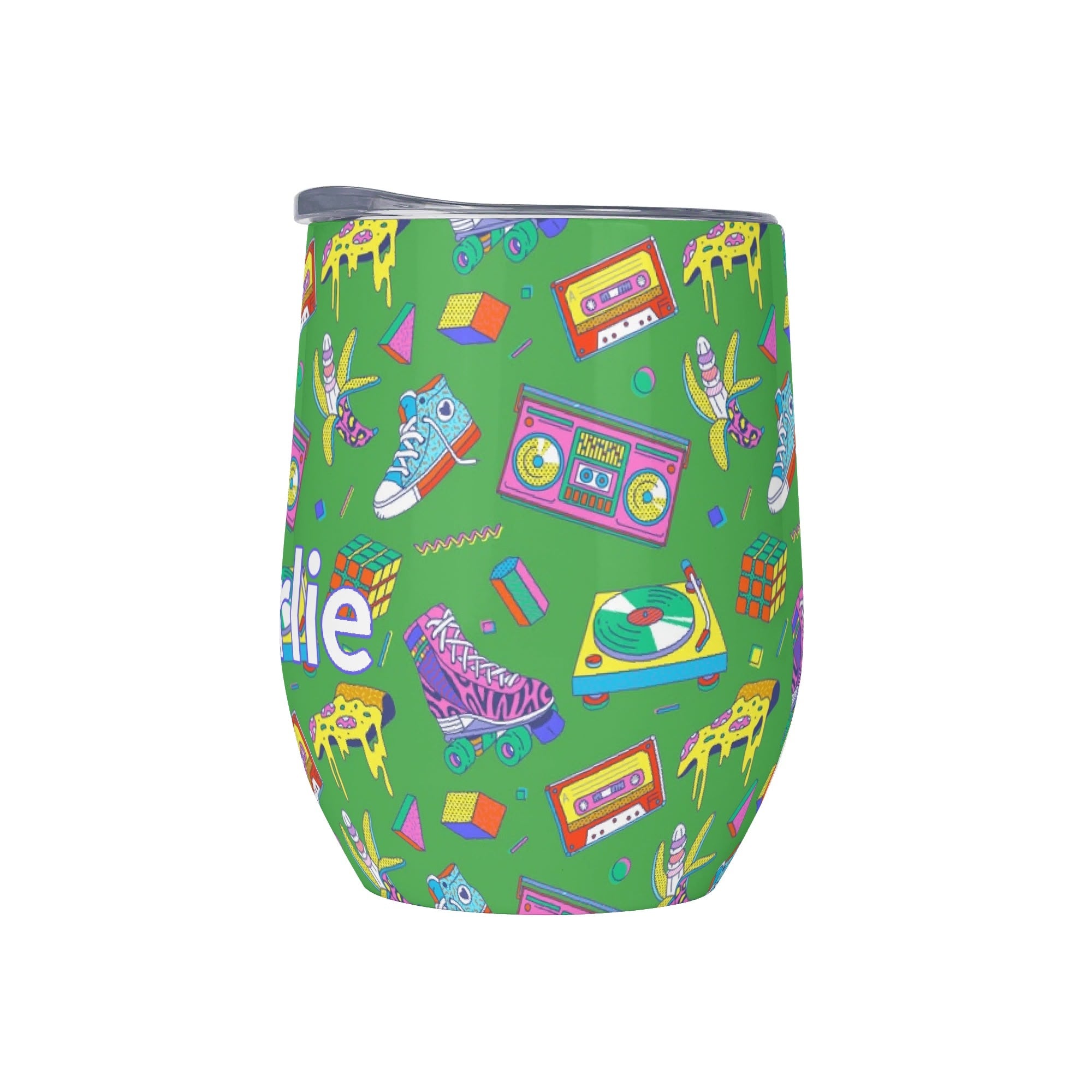 Personalised - Bright 80s - 12oz Wine Tumbler / Travel Mug Personalised Wine Tumbler / Travel Mug Printed Offshore Retro