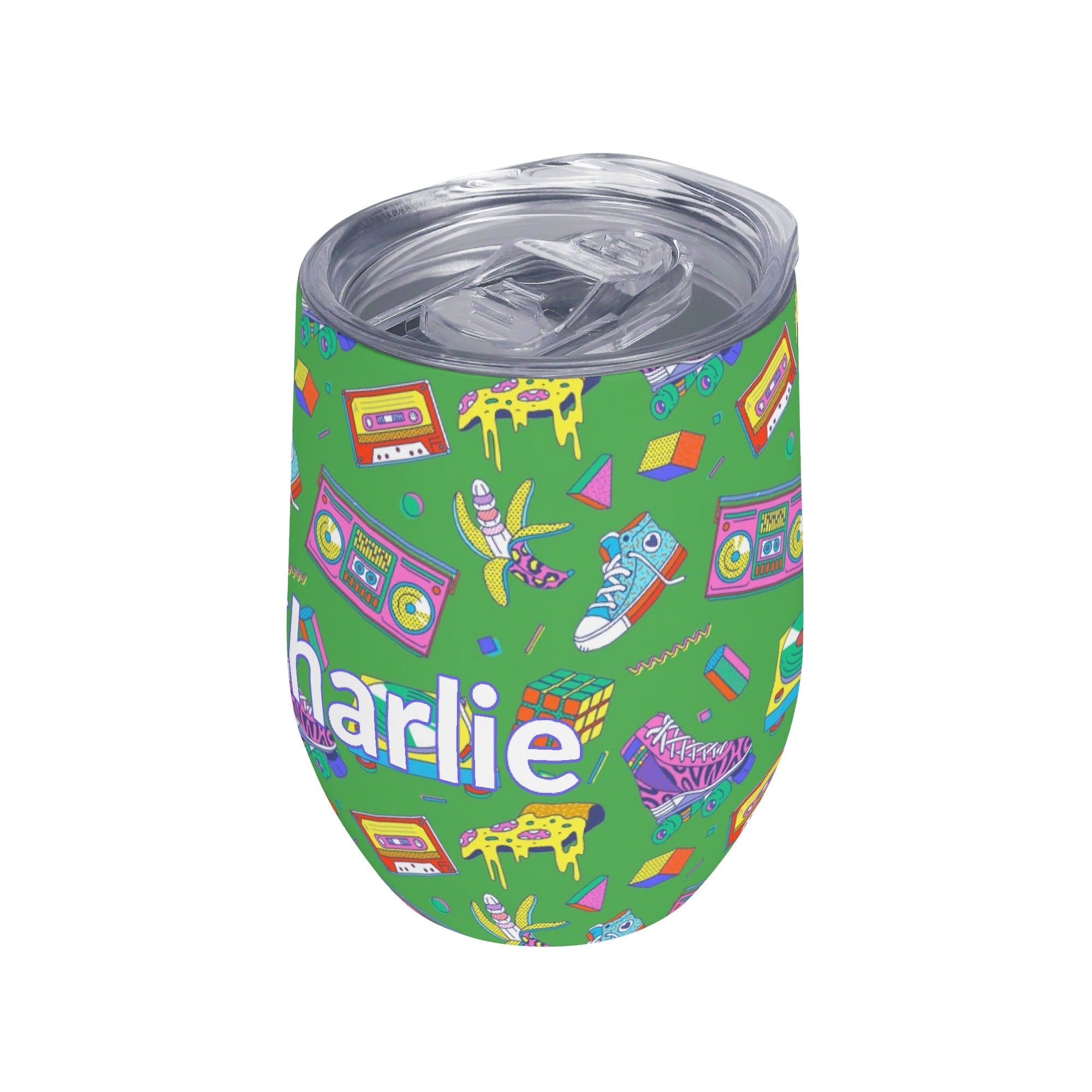 Personalised - Bright 80s - 12oz Wine Tumbler / Travel Mug Personalised Wine Tumbler / Travel Mug Printed Offshore Retro