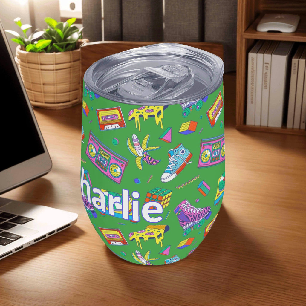 Personalised Bright 80s 12oz Wine Tumbler / Travel Mug Personalised Wine Tumbler / Travel Mug Printed Offshore Retro