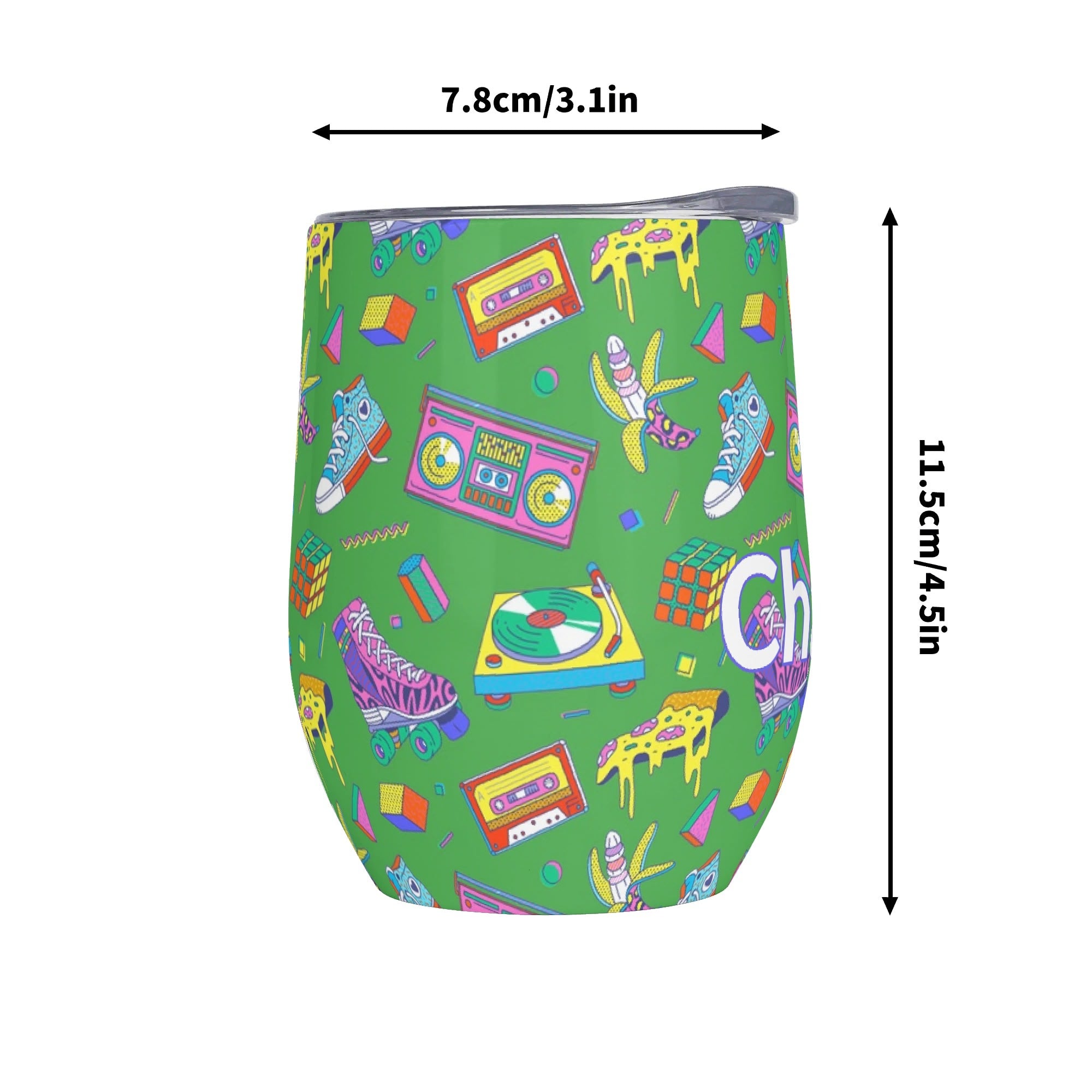 Personalised Bright 80s 12oz Wine Tumbler / Travel Mug Personalised Wine Tumbler / Travel Mug Printed Offshore Retro