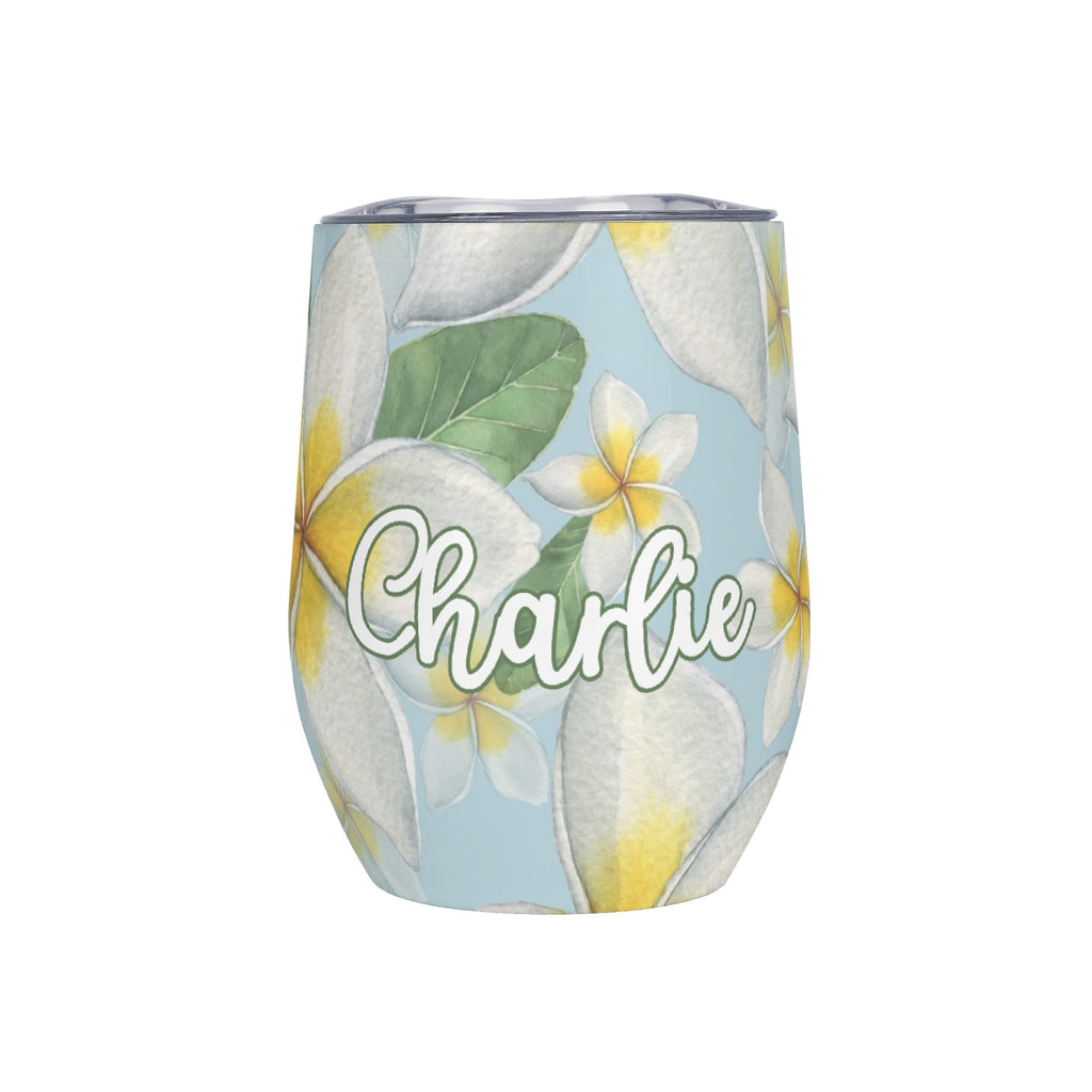 Personalised Delicate Frangipani 12oz Wine Tumbler / Travel Mug Default Title Personalised Wine Tumbler / Travel Mug Plants Printed Offshore