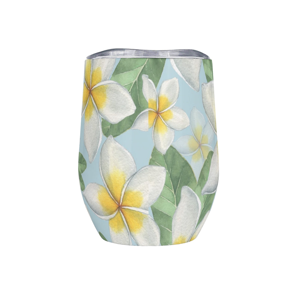 Personalised Delicate Frangipani 12oz Wine Tumbler / Travel Mug Personalised Wine Tumbler / Travel Mug Plants Printed Offshore