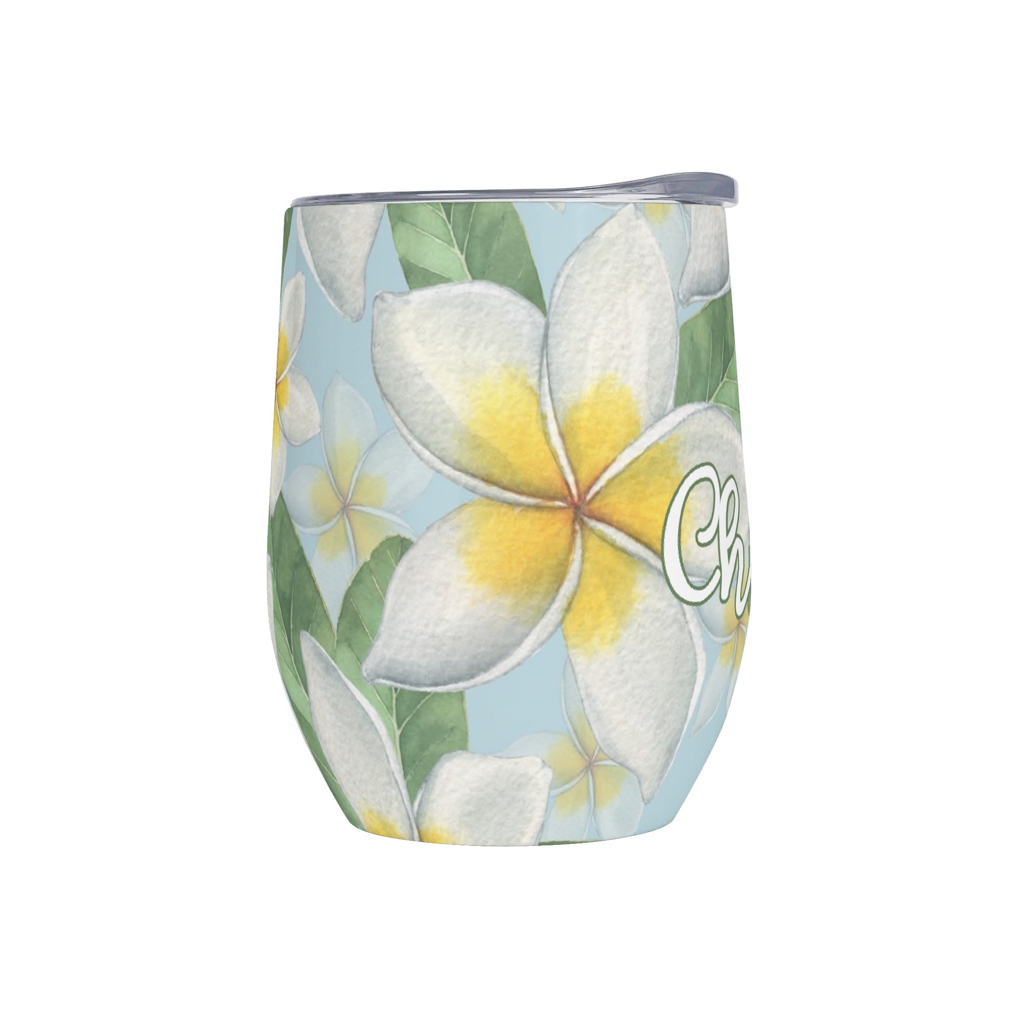 Personalised - Delicate Frangipani - 12oz Wine Tumbler / Travel Mug Personalised Wine Tumbler / Travel Mug Plants Printed Offshore