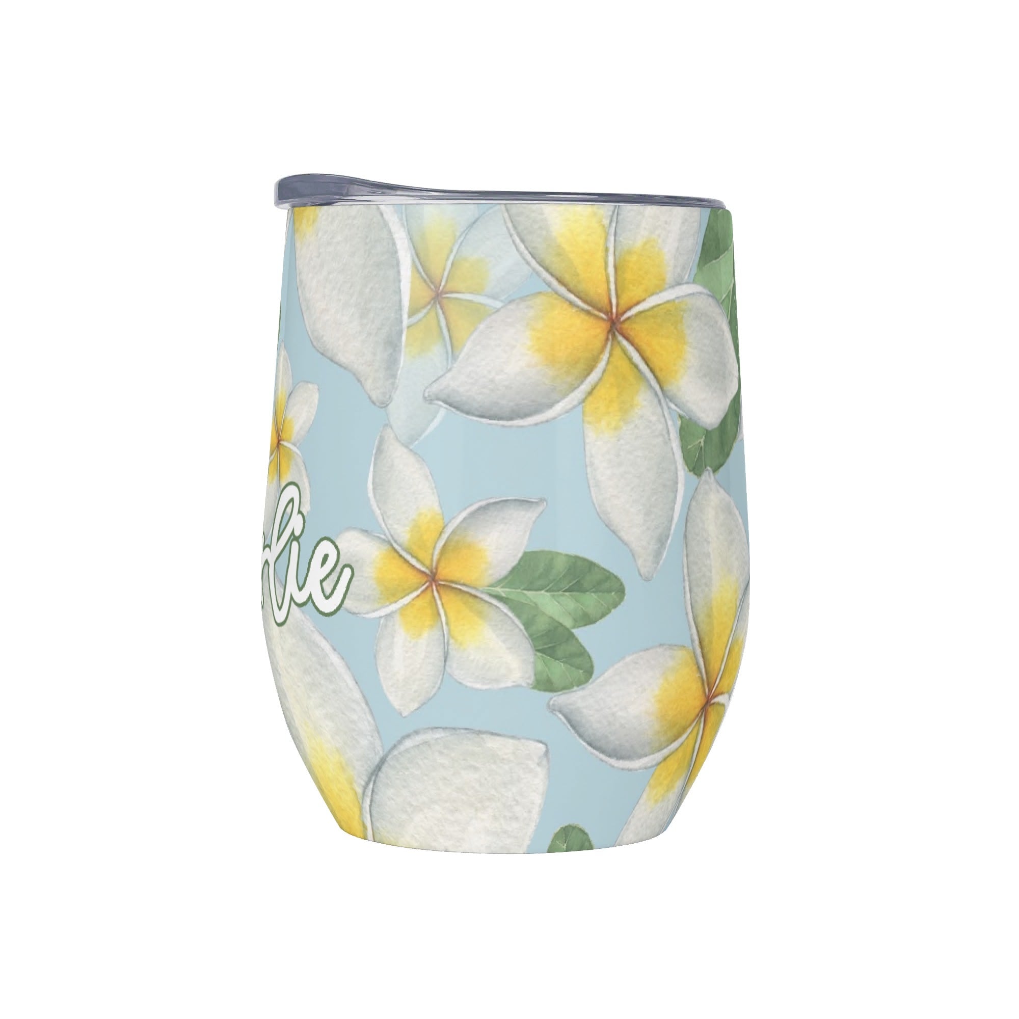 Personalised - Delicate Frangipani - 12oz Wine Tumbler / Travel Mug Personalised Wine Tumbler / Travel Mug Plants Printed Offshore