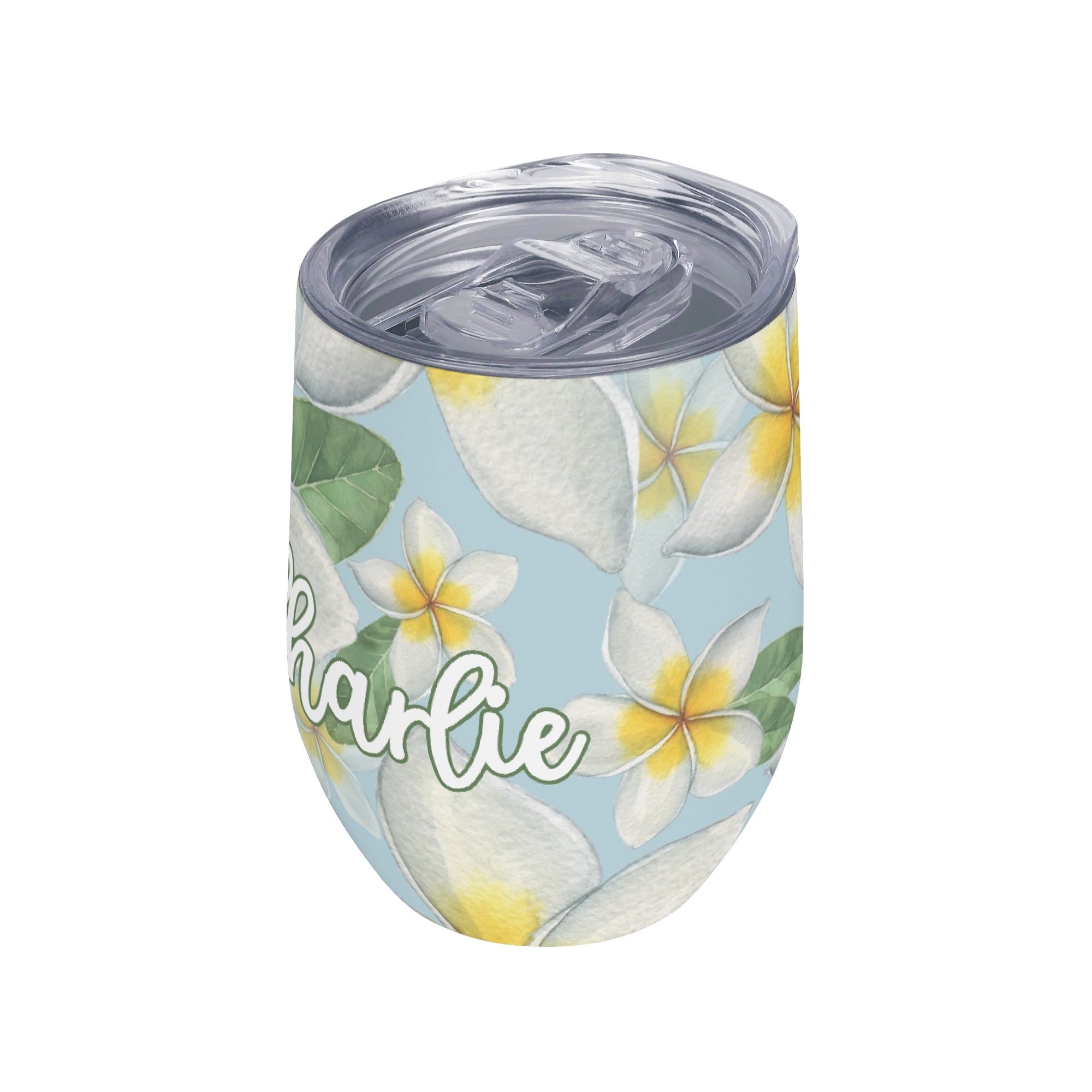 Personalised - Delicate Frangipani - 12oz Wine Tumbler / Travel Mug Personalised Wine Tumbler / Travel Mug Plants Printed Offshore