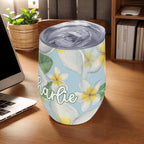 Personalised Delicate Frangipani 12oz Wine Tumbler / Travel Mug Personalised Wine Tumbler / Travel Mug Plants Printed Offshore