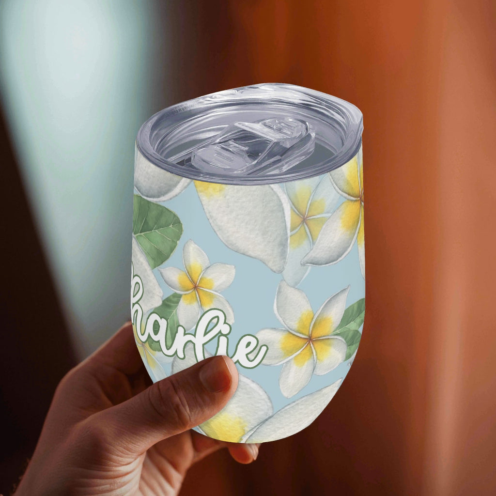 Personalised Delicate Frangipani 12oz Wine Tumbler / Travel Mug Personalised Wine Tumbler / Travel Mug Plants Printed Offshore