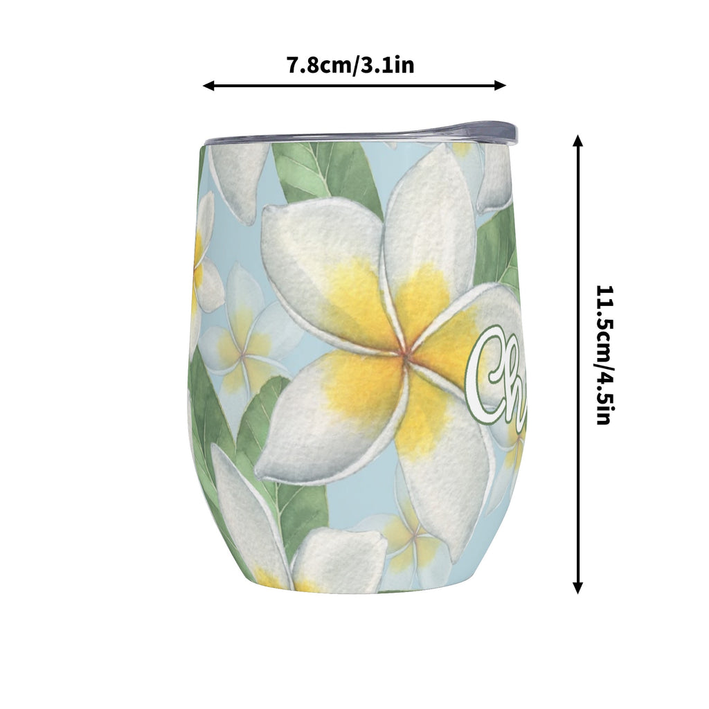 Personalised Delicate Frangipani 12oz Wine Tumbler / Travel Mug Personalised Wine Tumbler / Travel Mug Plants Printed Offshore