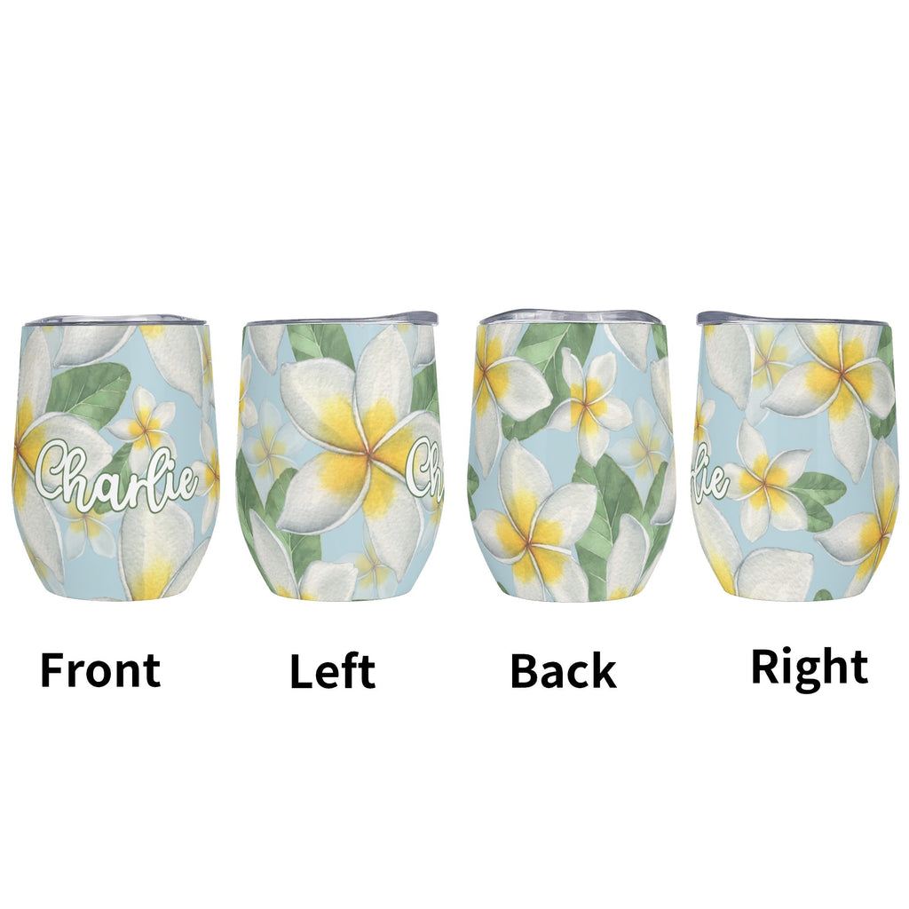 Personalised Delicate Frangipani 12oz Wine Tumbler / Travel Mug Personalised Wine Tumbler / Travel Mug Plants Printed Offshore
