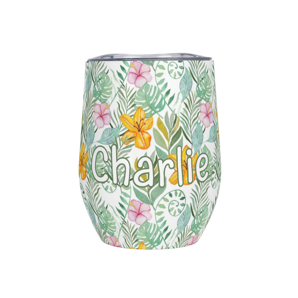 Personalised Tropical Flowers And Leaves 12oz Wine Tumbler / Travel Mug Default Title Personalised Wine Tumbler / Travel Mug Plants Printed Offshore