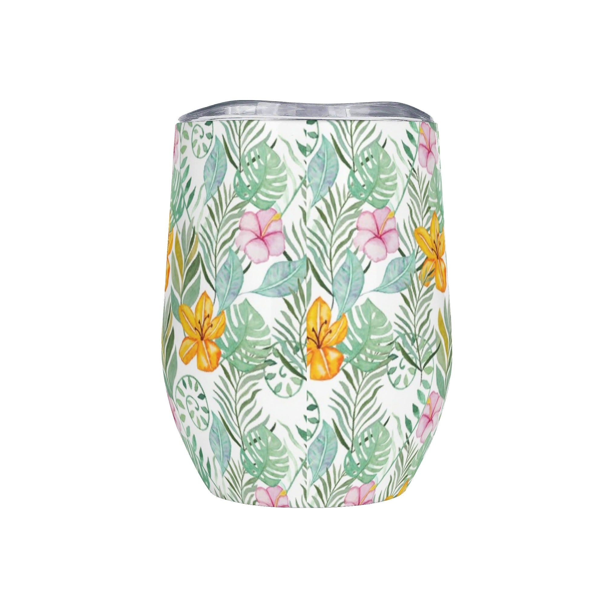 Personalised - Tropical Flowers And Leaves - 12oz Wine Tumbler / Travel Mug Personalised Wine Tumbler / Travel Mug Plants Printed Offshore