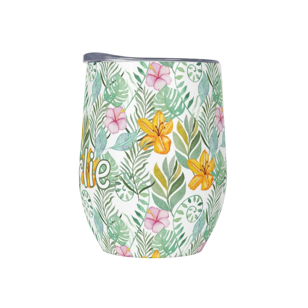 Personalised Tropical Flowers And Leaves 12oz Wine Tumbler / Travel Mug Personalised Wine Tumbler / Travel Mug Plants Printed Offshore