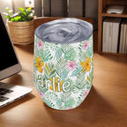 Personalised Tropical Flowers And Leaves 12oz Wine Tumbler / Travel Mug Personalised Wine Tumbler / Travel Mug Plants Printed Offshore
