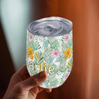 Personalised Tropical Flowers And Leaves 12oz Wine Tumbler / Travel Mug Personalised Wine Tumbler / Travel Mug Plants Printed Offshore
