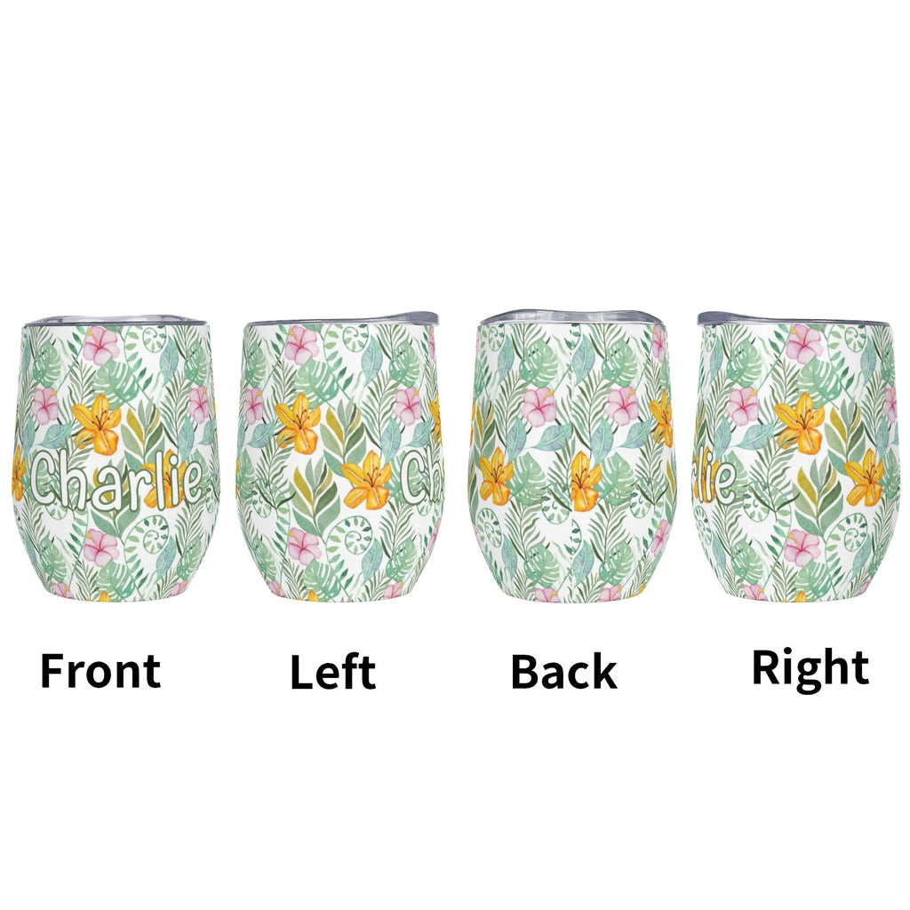 Personalised Tropical Flowers And Leaves 12oz Wine Tumbler / Travel Mug Personalised Wine Tumbler / Travel Mug Plants Printed Offshore